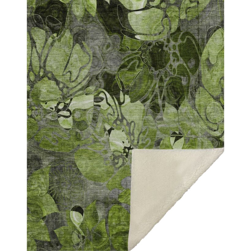 Floral Green Washable Indoor-Outdoor Rug