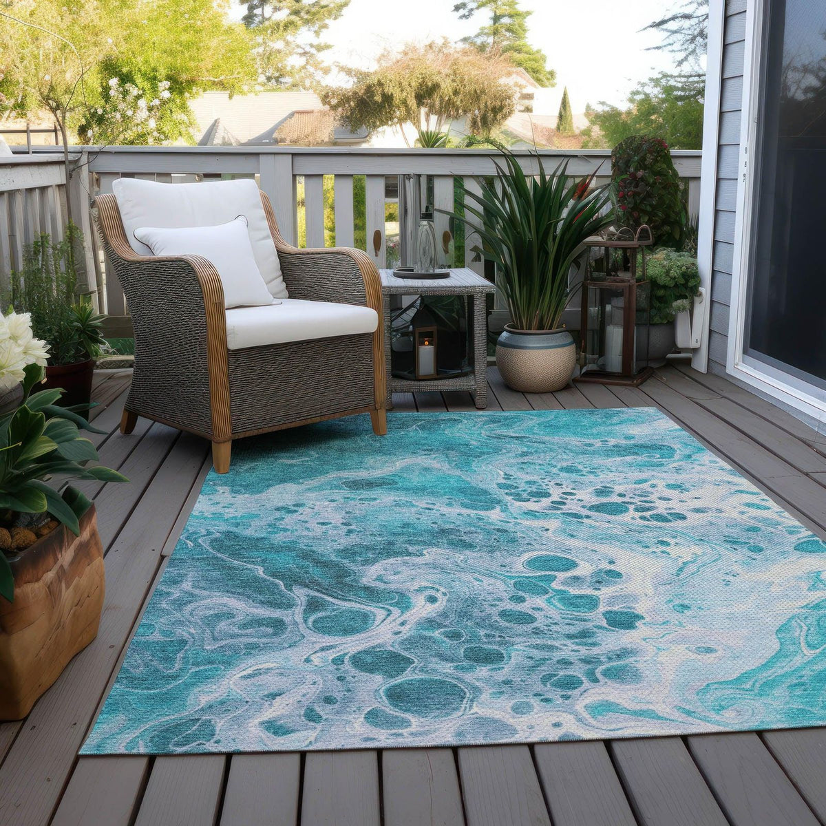 Faerara Teal Washable Indoor-Outdoor Rug - Area Rug, Ships in 2-3 Days - view 3