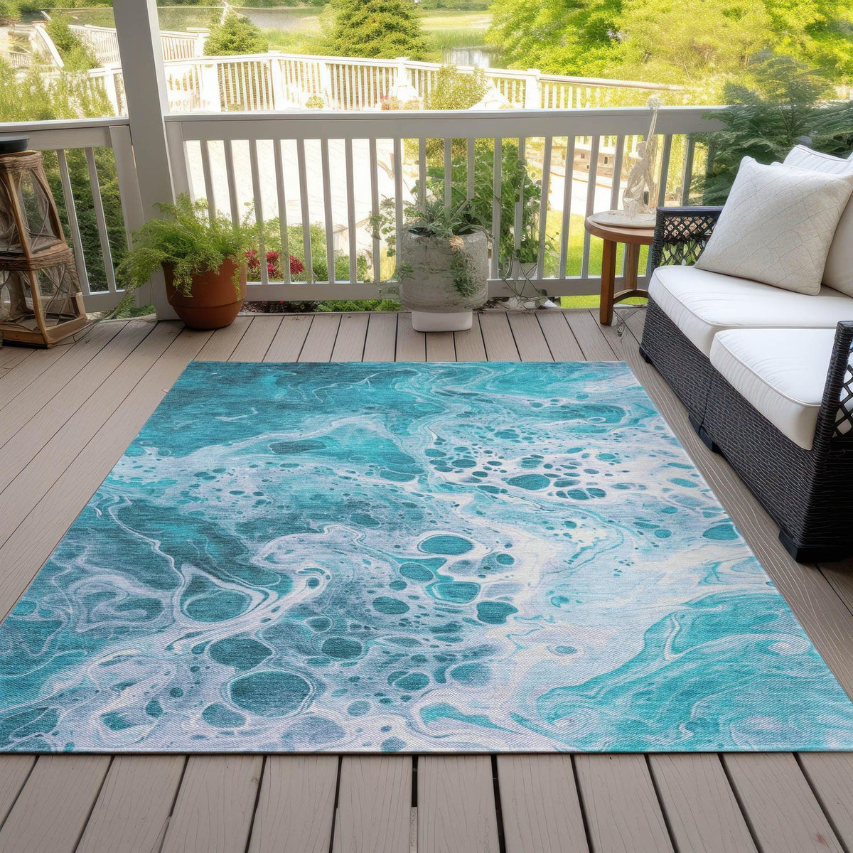 Faerara Teal Washable Indoor-Outdoor Rug - Area Rug, Ships in 2-3 Days - view 4