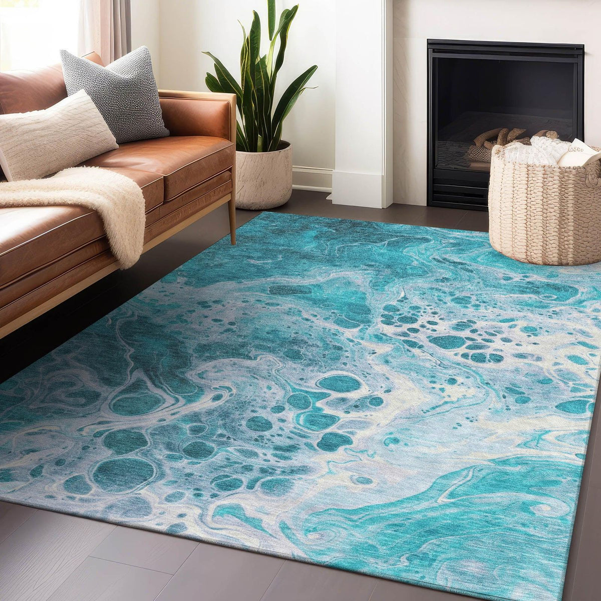 Faerara Teal Washable Indoor-Outdoor Rug - Area Rug, Ships in 2-3 Days - view 2