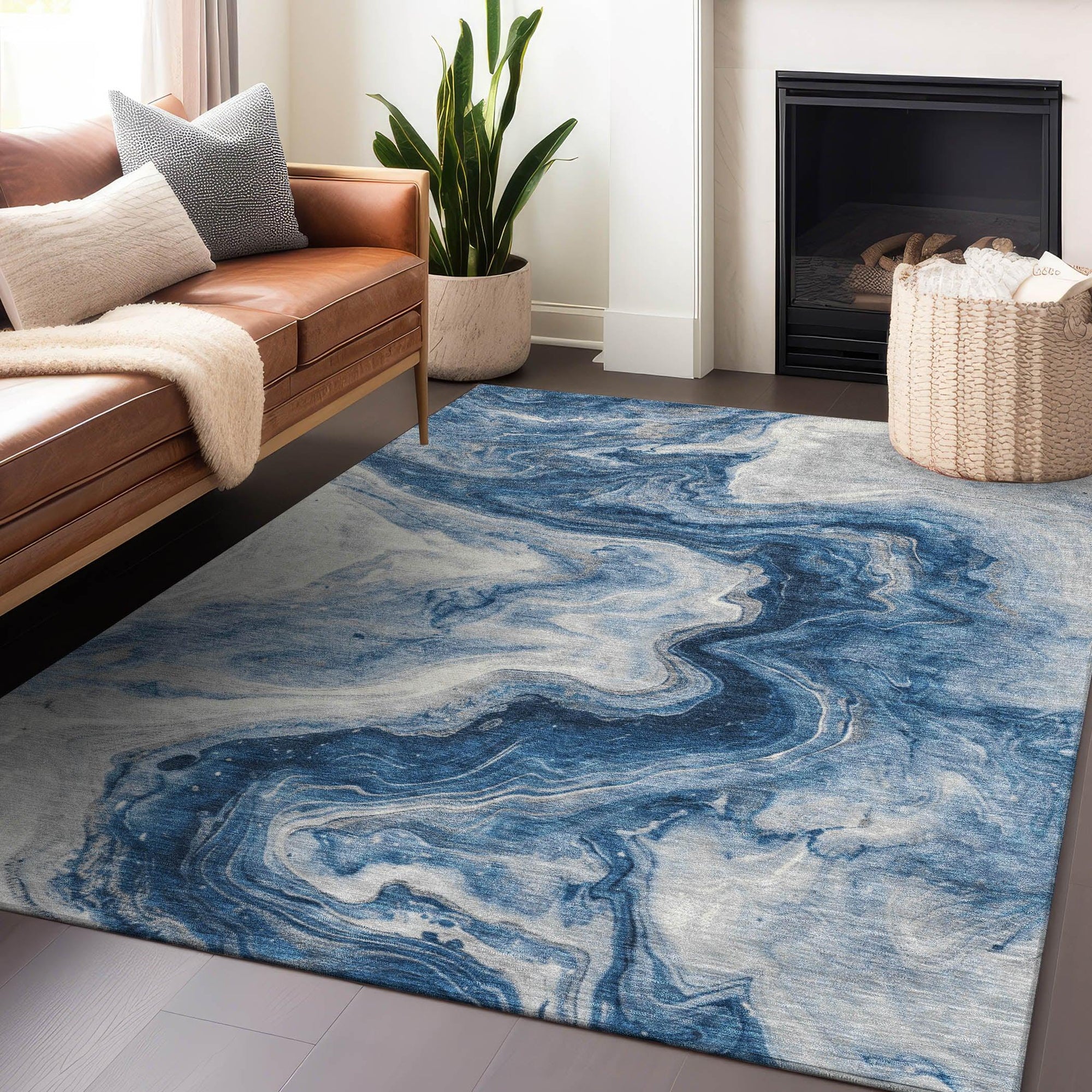 Addison Rugs Faeras Blue Washable Indoor-Outdoor Rug