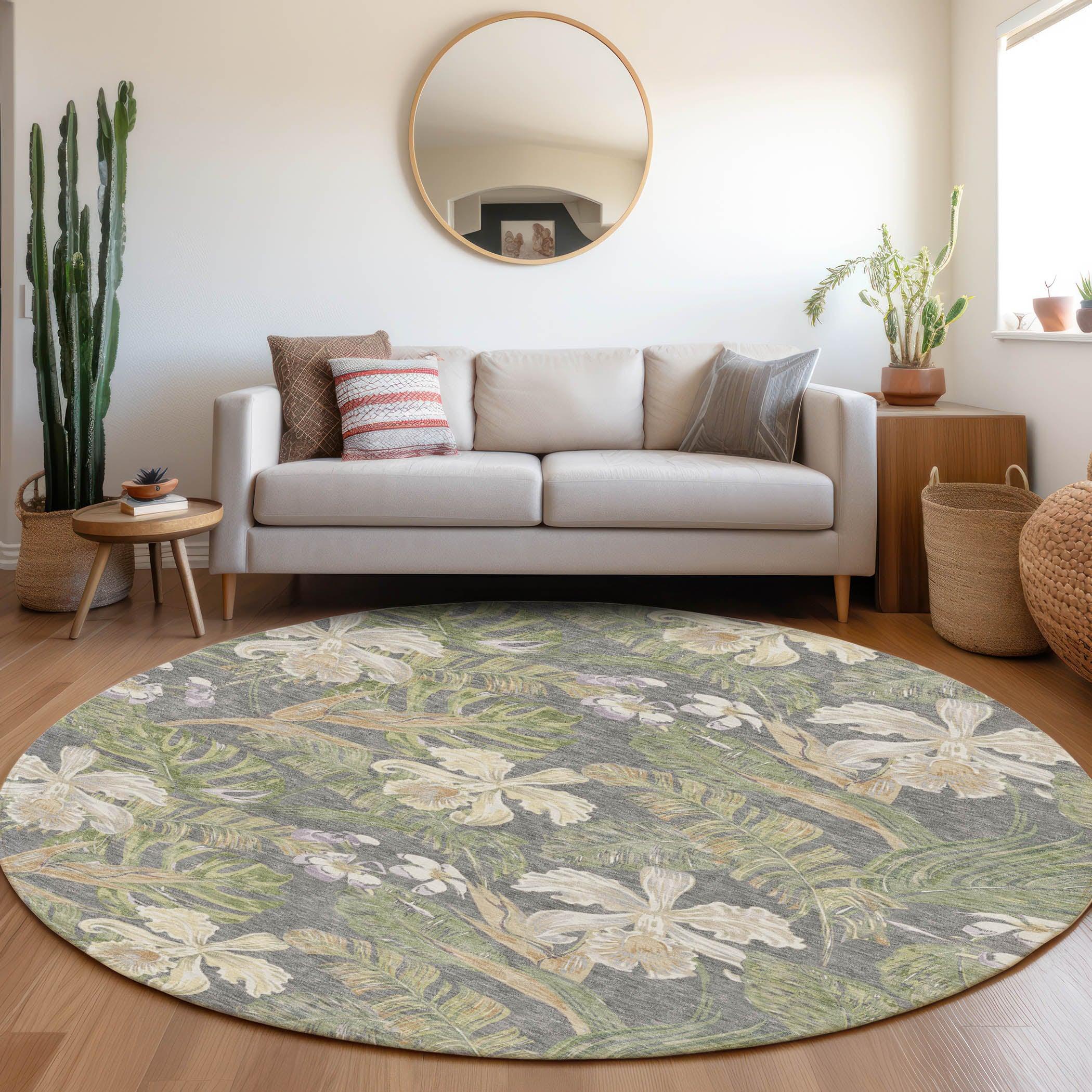 Faereth Gray Washable Indoor-Outdoor Rug