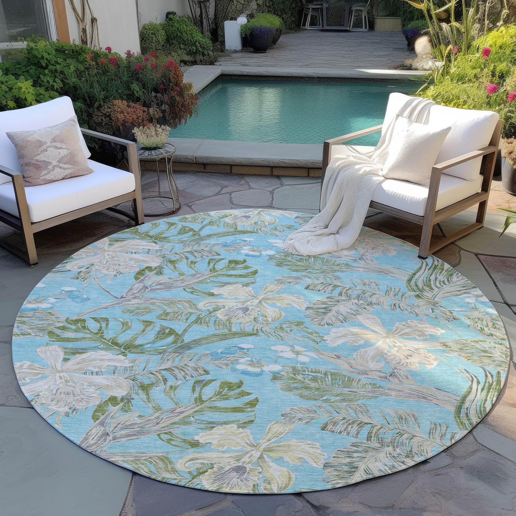 Faereth Teal Washable Indoor-Outdoor Rug