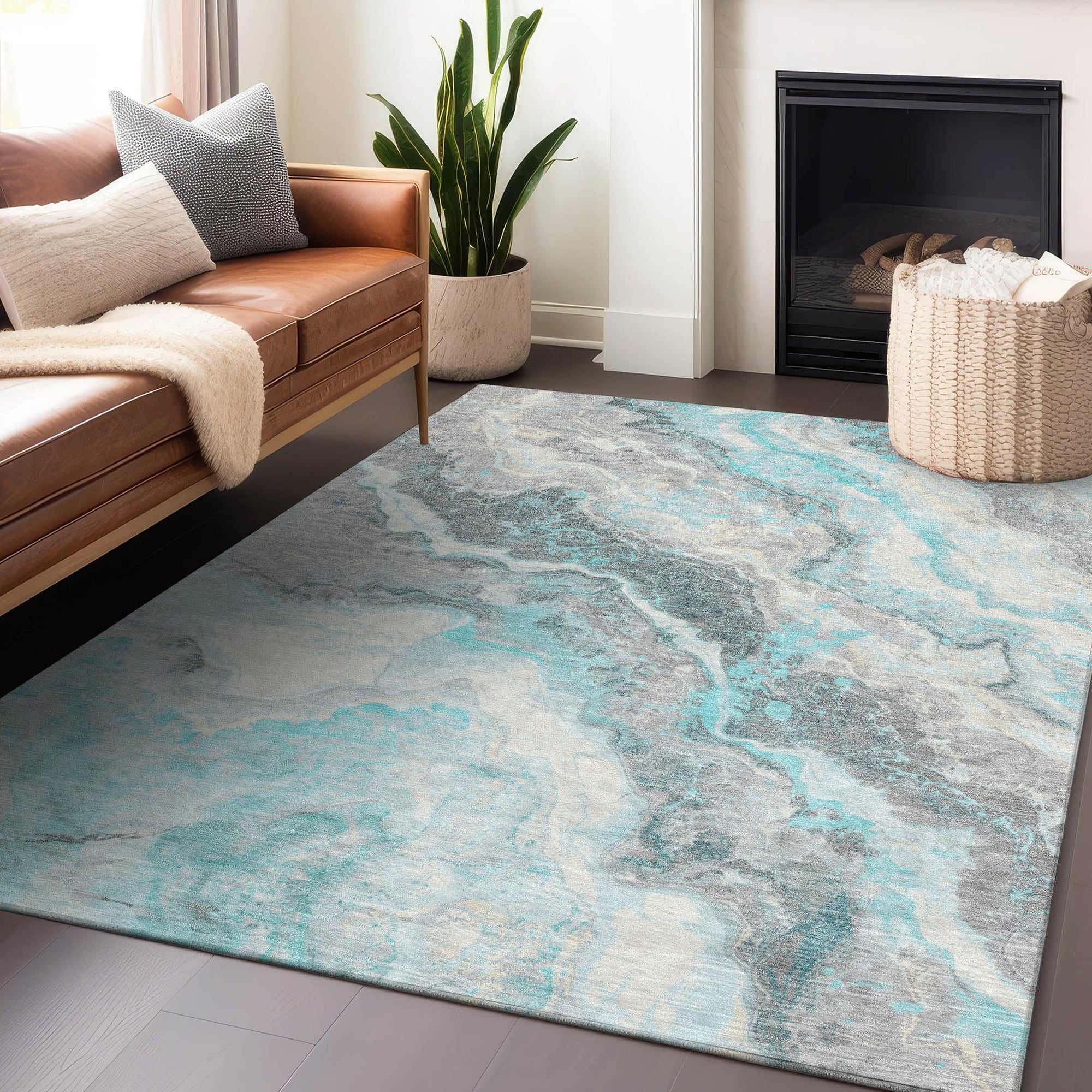 Addison Rugs Faeriel Teal Washable Indoor-Outdoor Rug