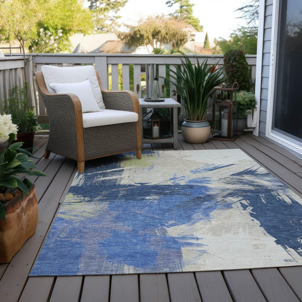 Faerira Blue Washable Indoor-Outdoor Rug - Area Rug, Ships in 2-3 Days - view 3