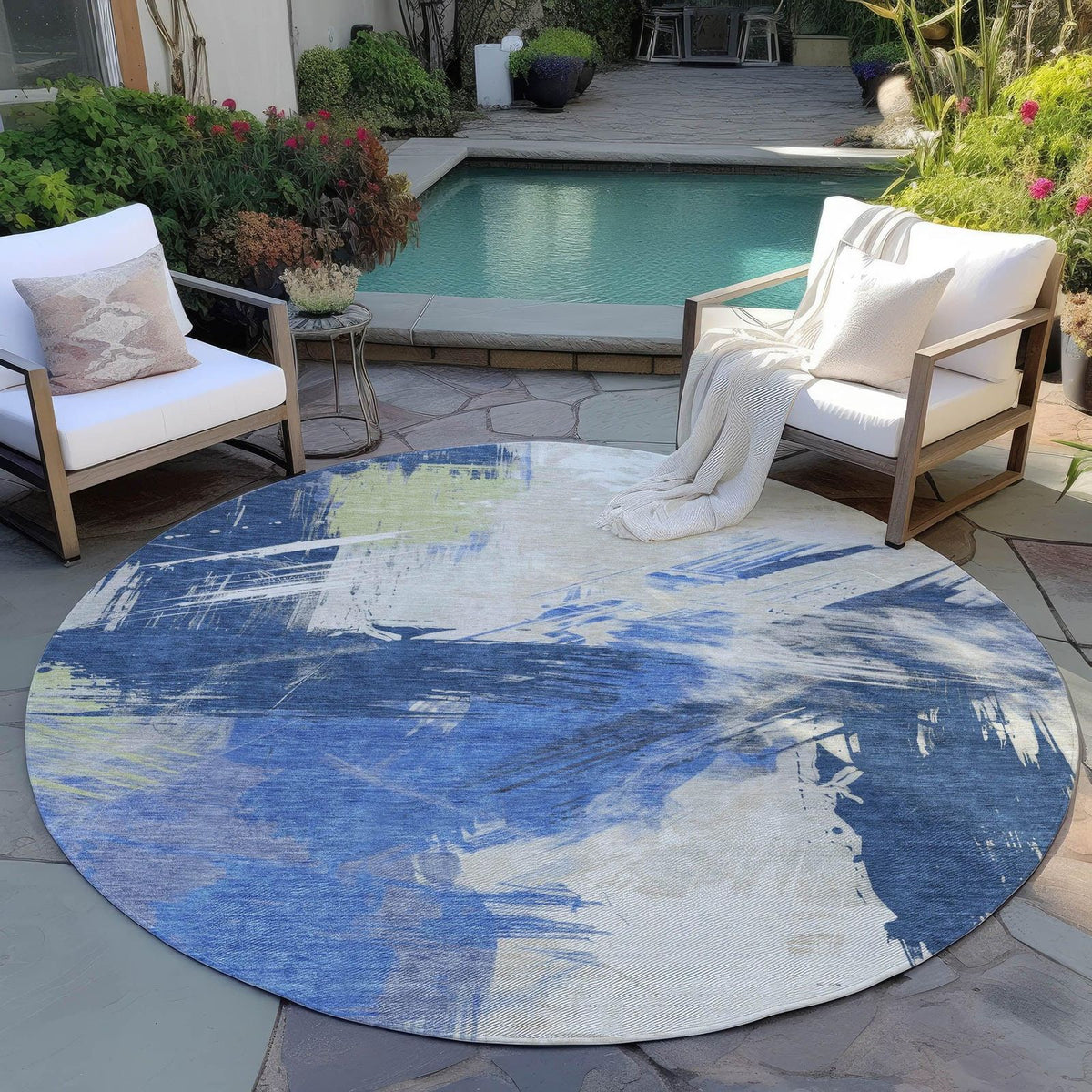 Faerira Blue Washable Indoor-Outdoor Rug - Area Rug, Ships in 2-3 Days - view 9