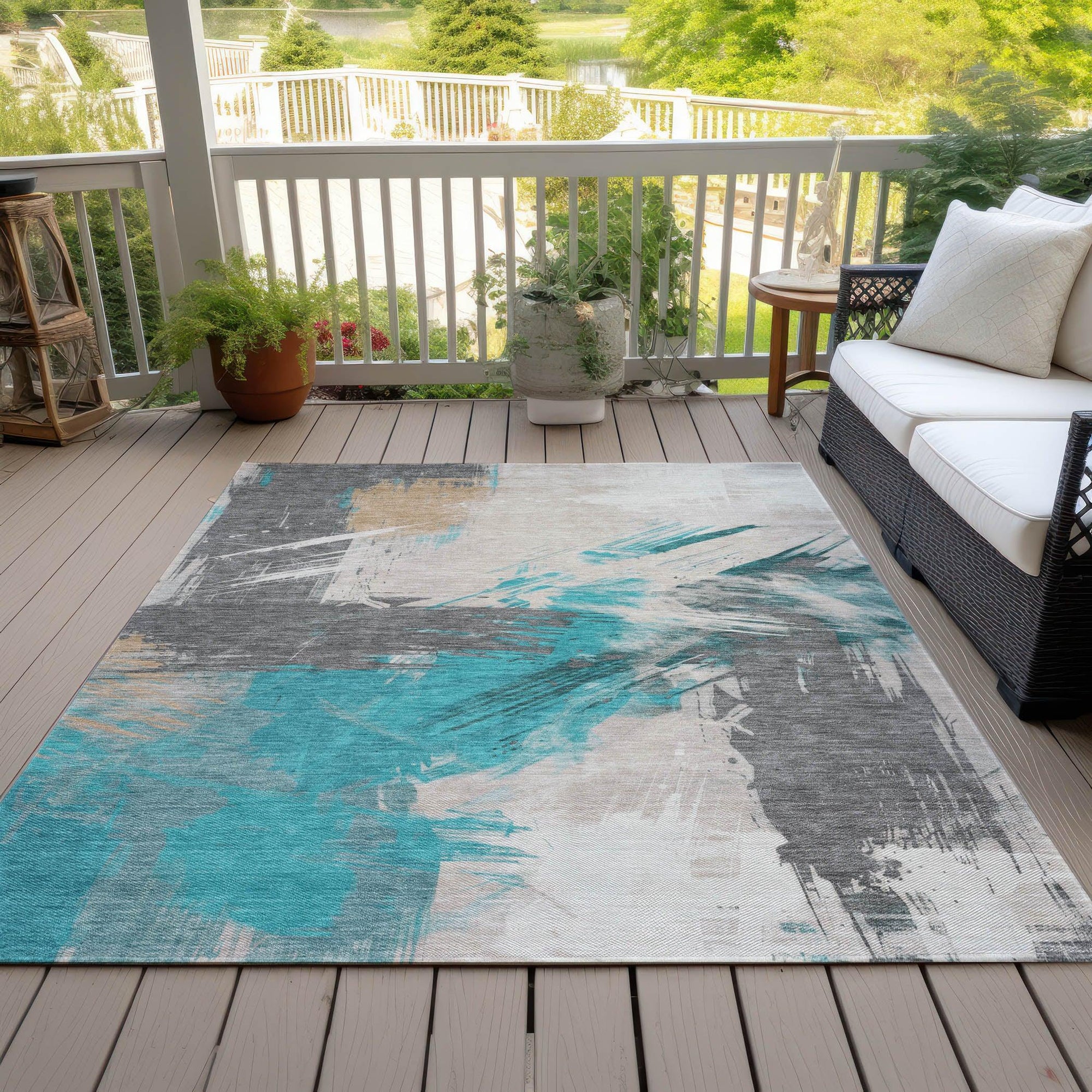 Addison Rugs Faerira Teal Washable Indoor-Outdoor Rug