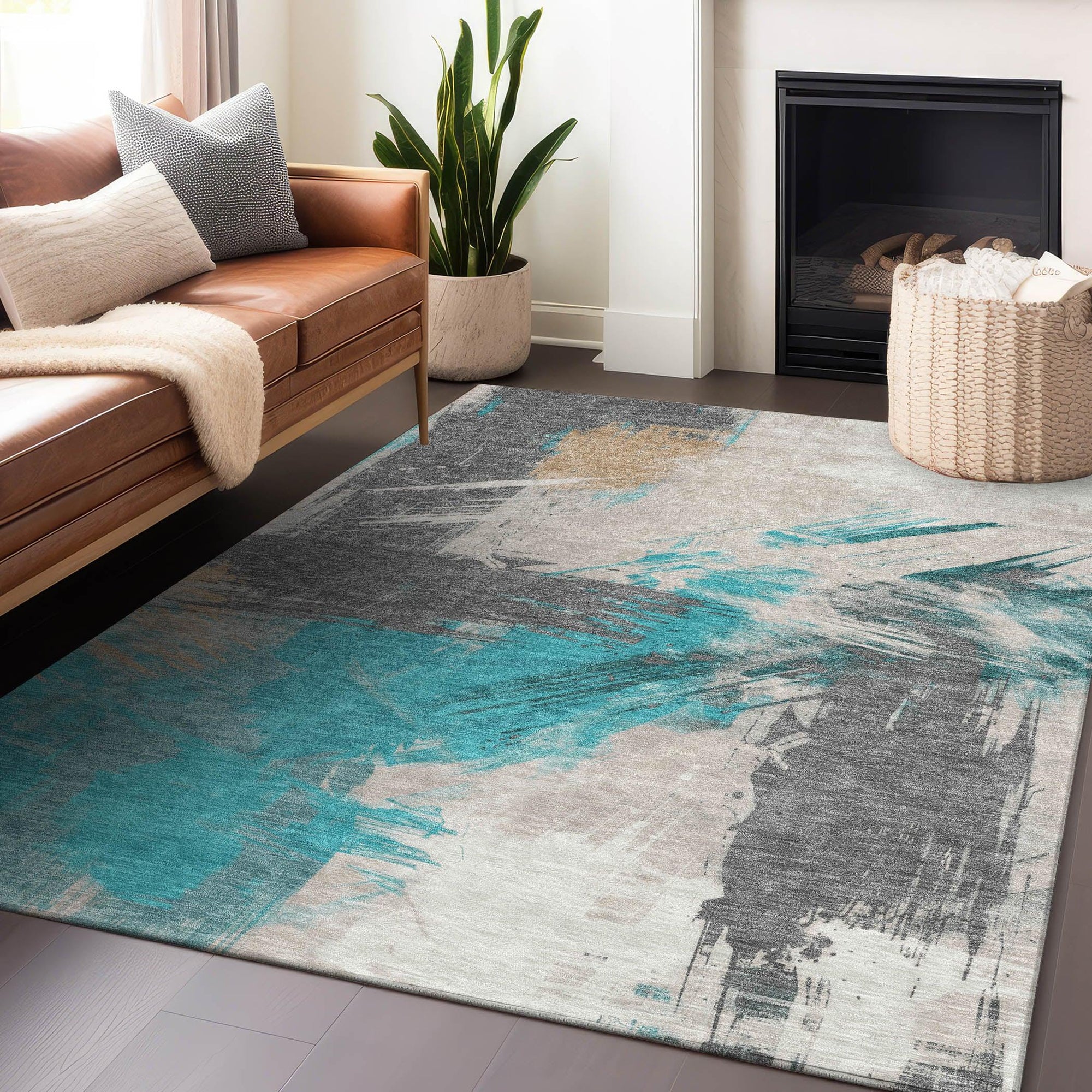Addison Rugs Faerira Teal Washable Indoor-Outdoor Rug