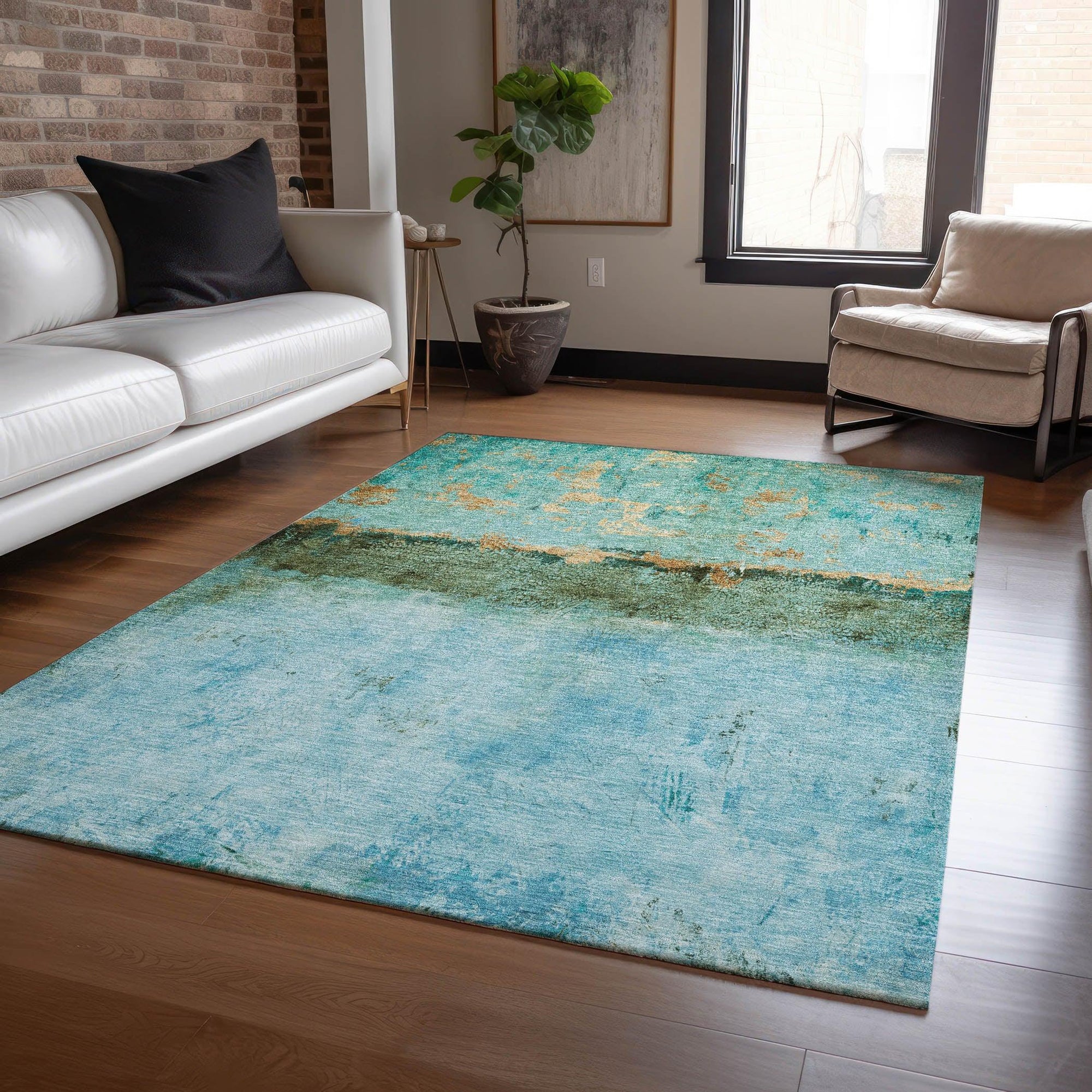 Addison Rugs Galaris Teal Washable Indoor-Outdoor Rug