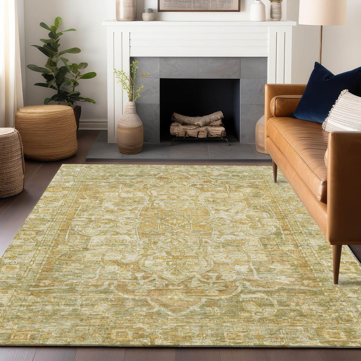 Haelas Brown Washable Indoor-Outdoor Rug - Area Rug, Ships in 2-3 Days - view 3