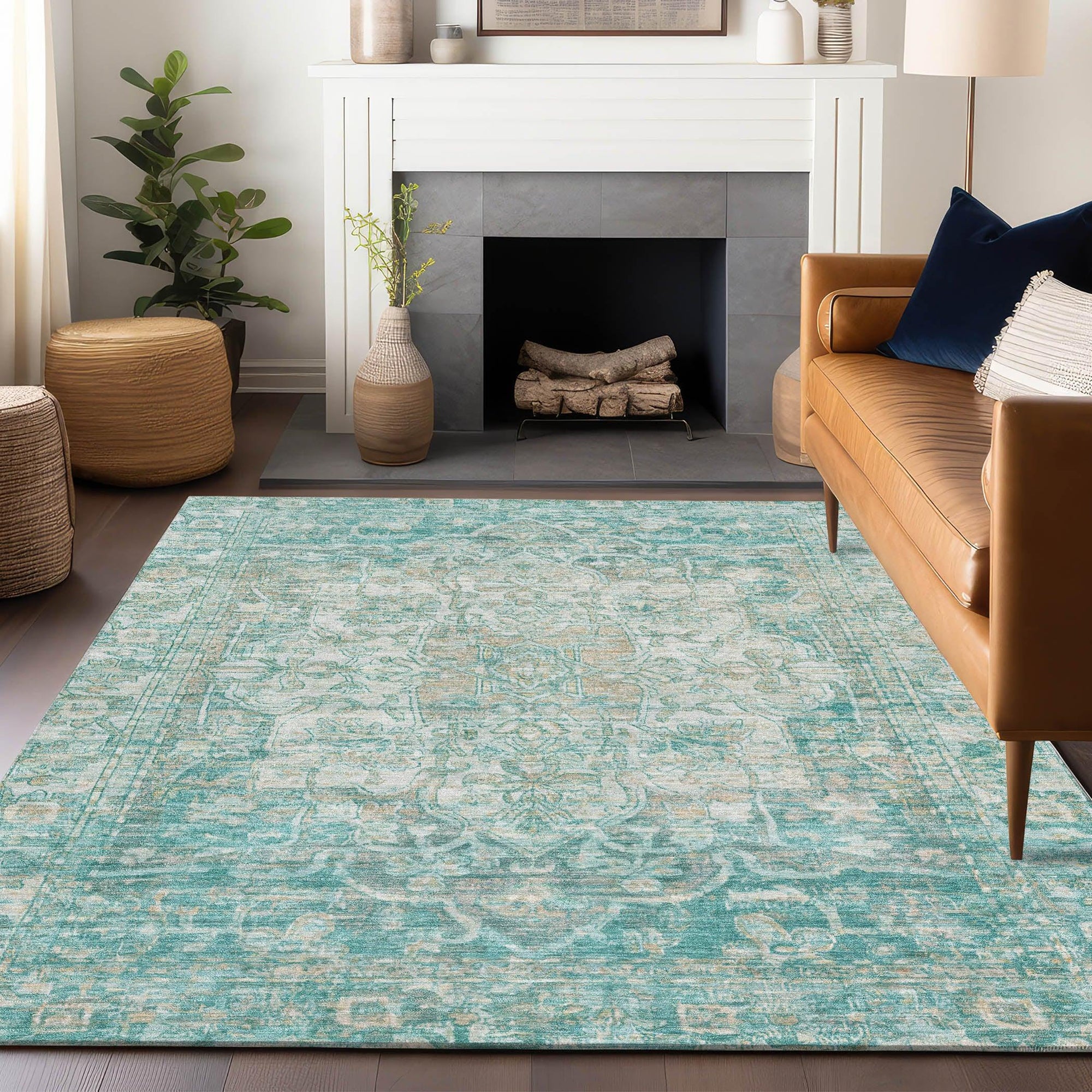 Addison Rugs Haelas Teal Washable Indoor-Outdoor Rug