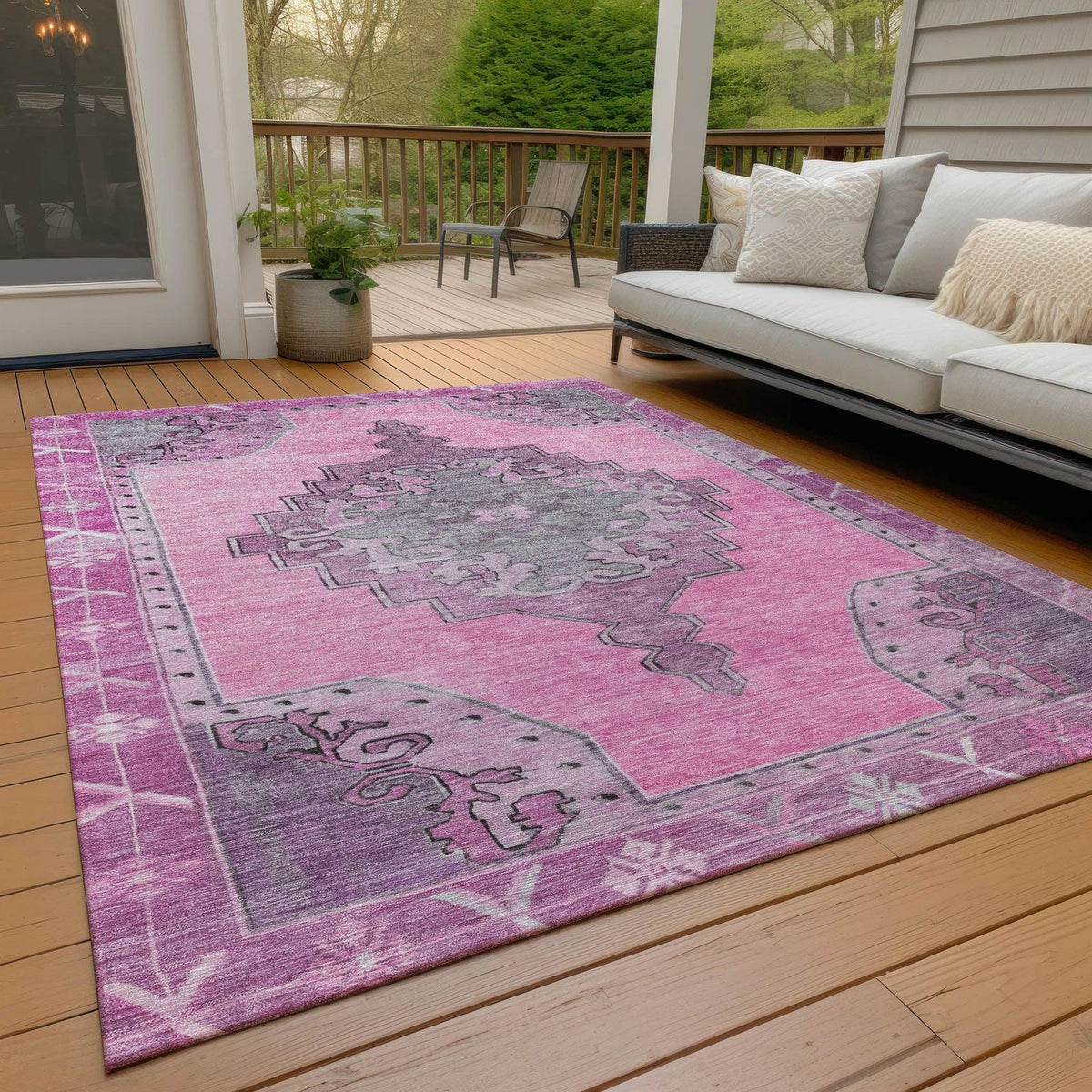Haelion Pink Washable Indoor-Outdoor Rug - Area Rug, Ships in 2-3 Days - view 2