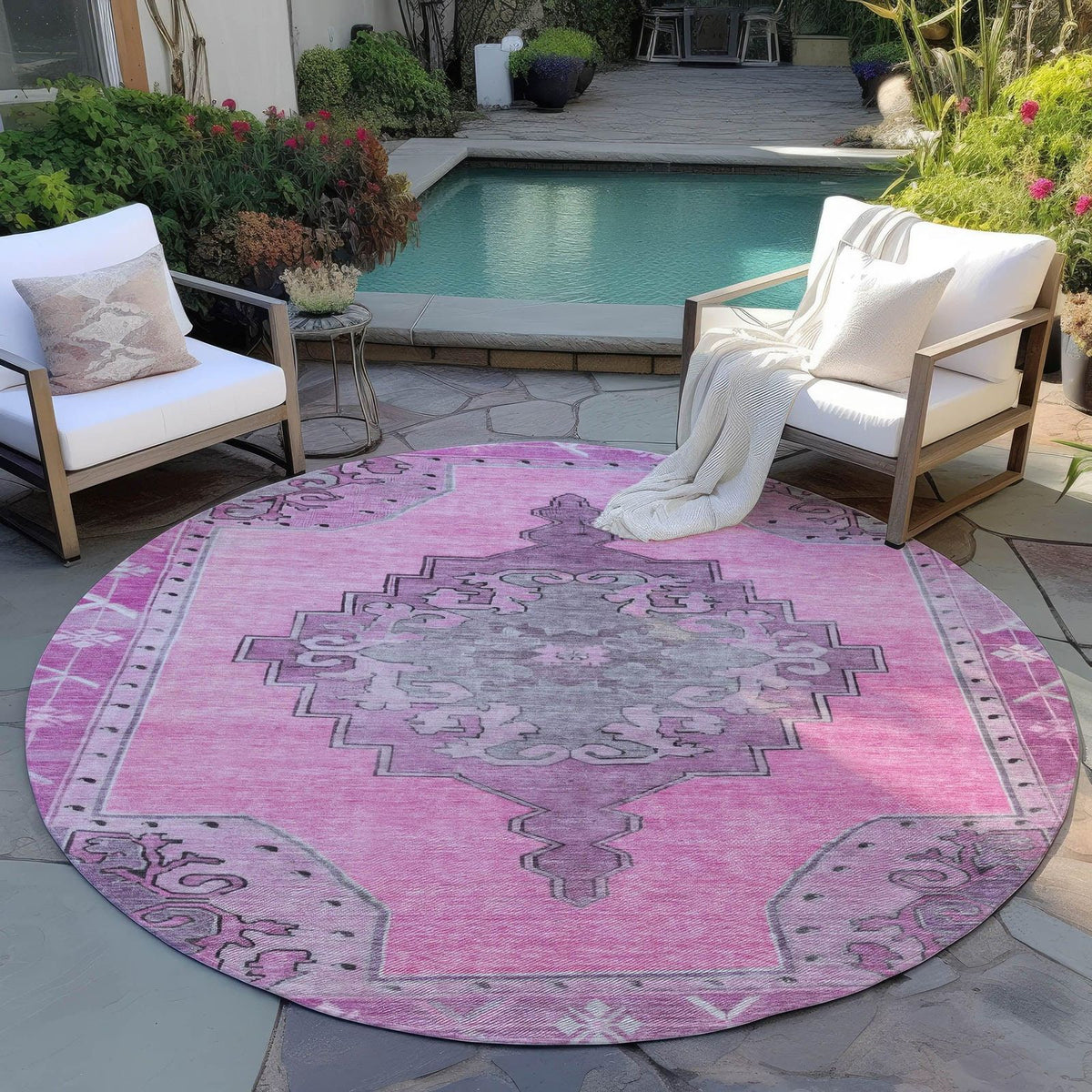 Haelion Pink Washable Indoor-Outdoor Rug - Area Rug, Ships in 2-3 Days - view 9