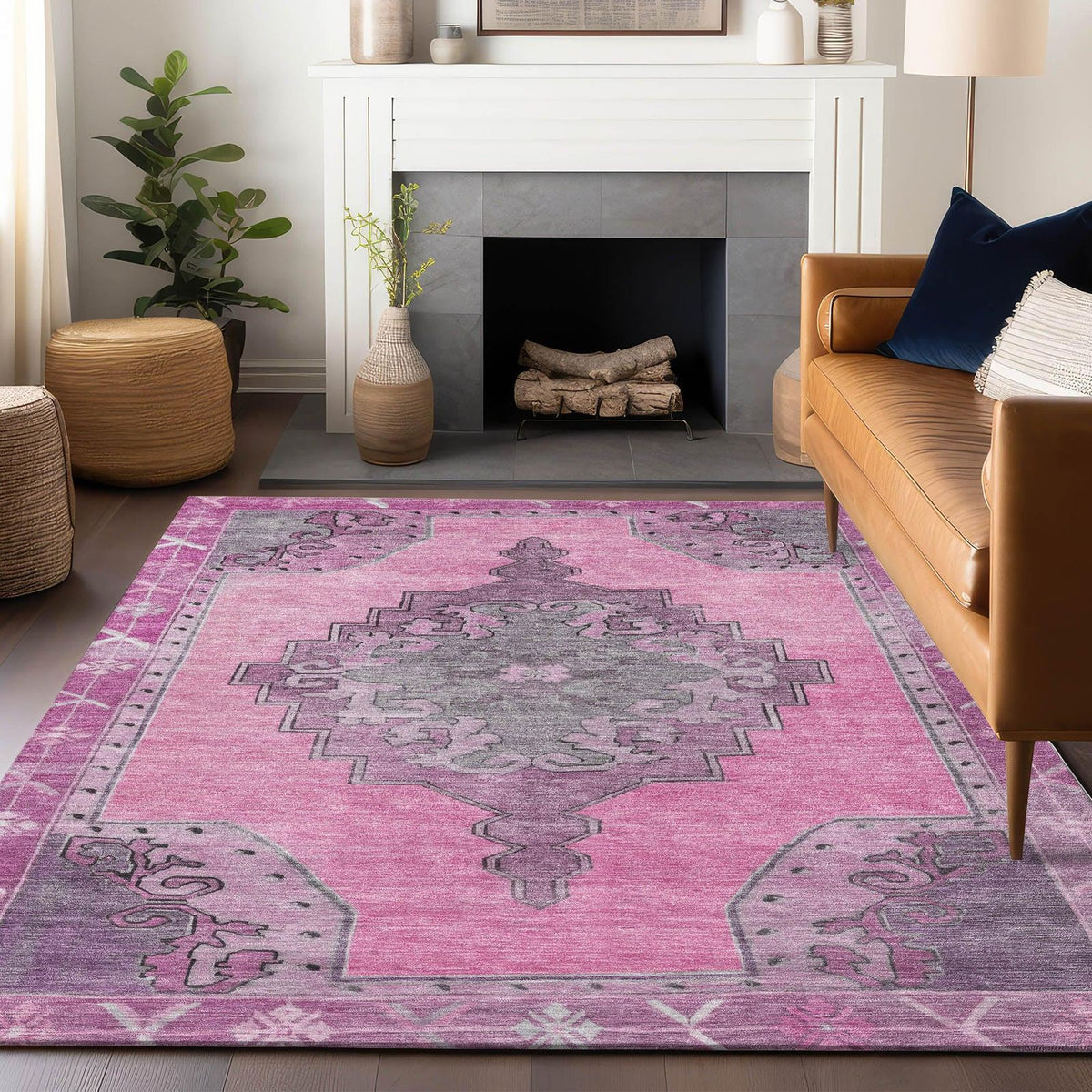 Haelion Pink Washable Indoor-Outdoor Rug - Area Rug, Ships in 2-3 Days - view 3