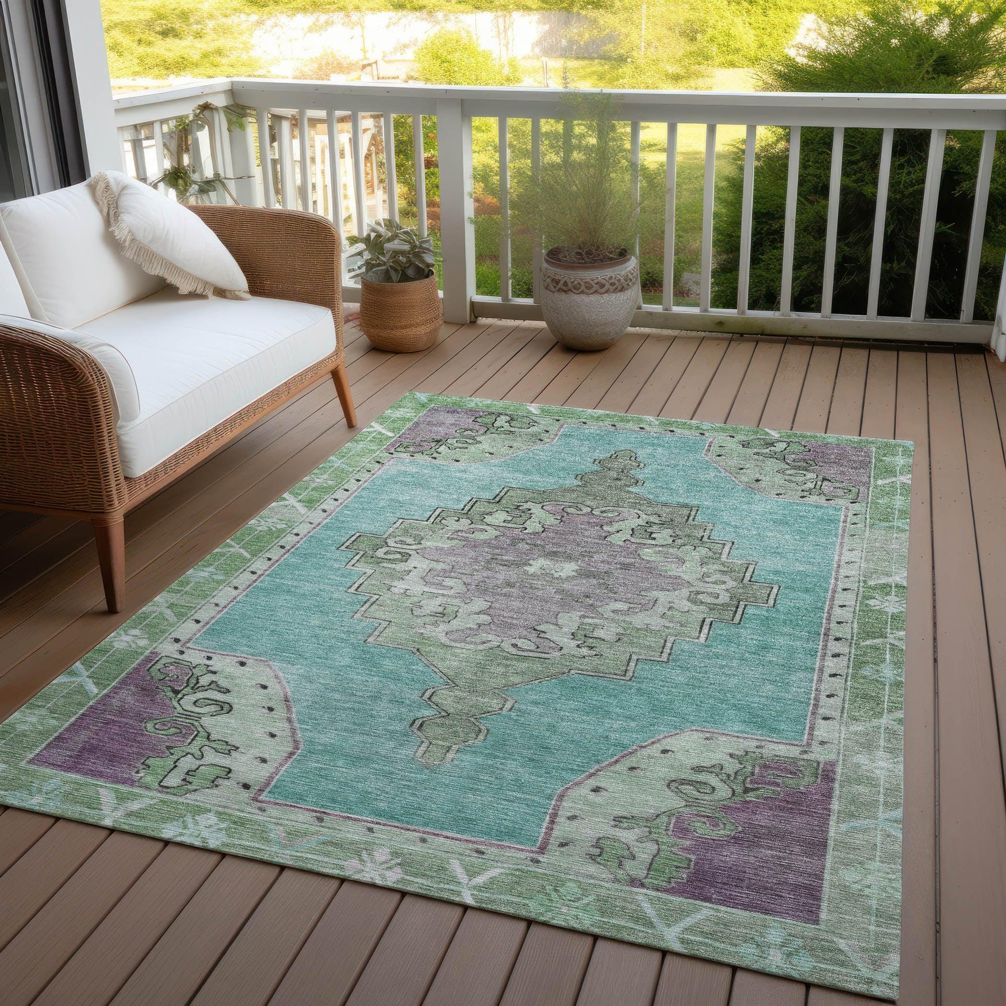 Addison Rugs Haelion Teal Washable Indoor-Outdoor Rug