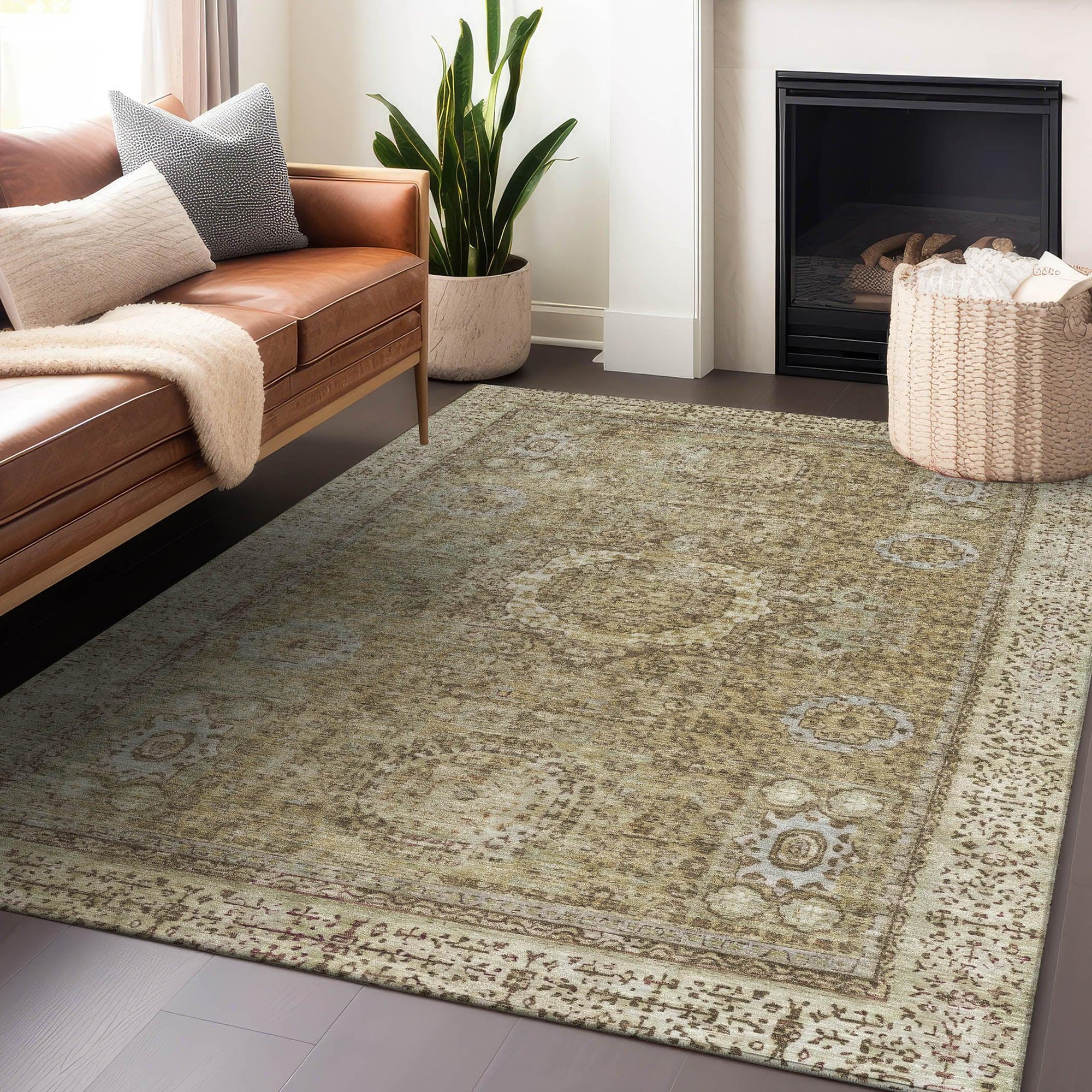 Irias Brown Washable Indoor-Outdoor Rug