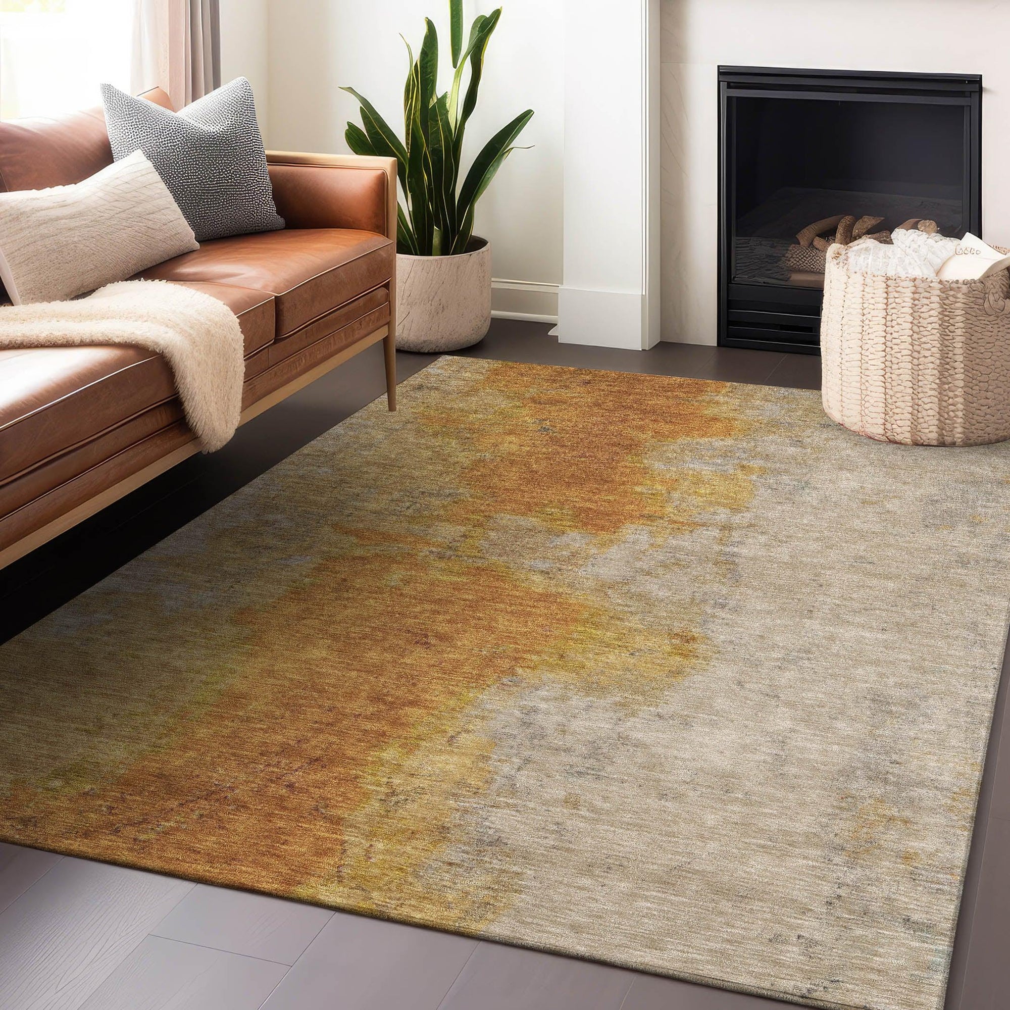 Iriel Orange Washable Indoor-Outdoor Rug