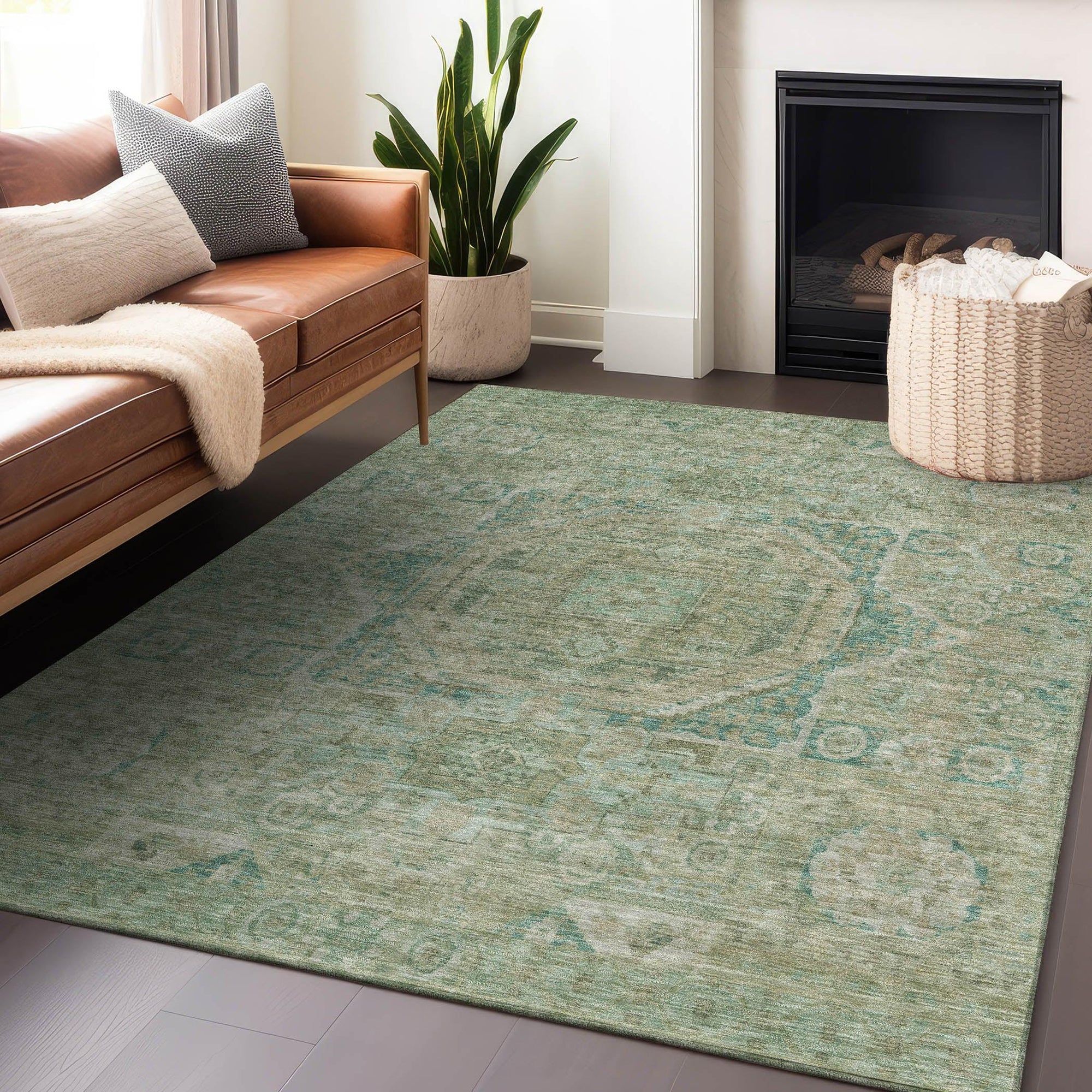 Iriir Green Washable Indoor-Outdoor Rug
