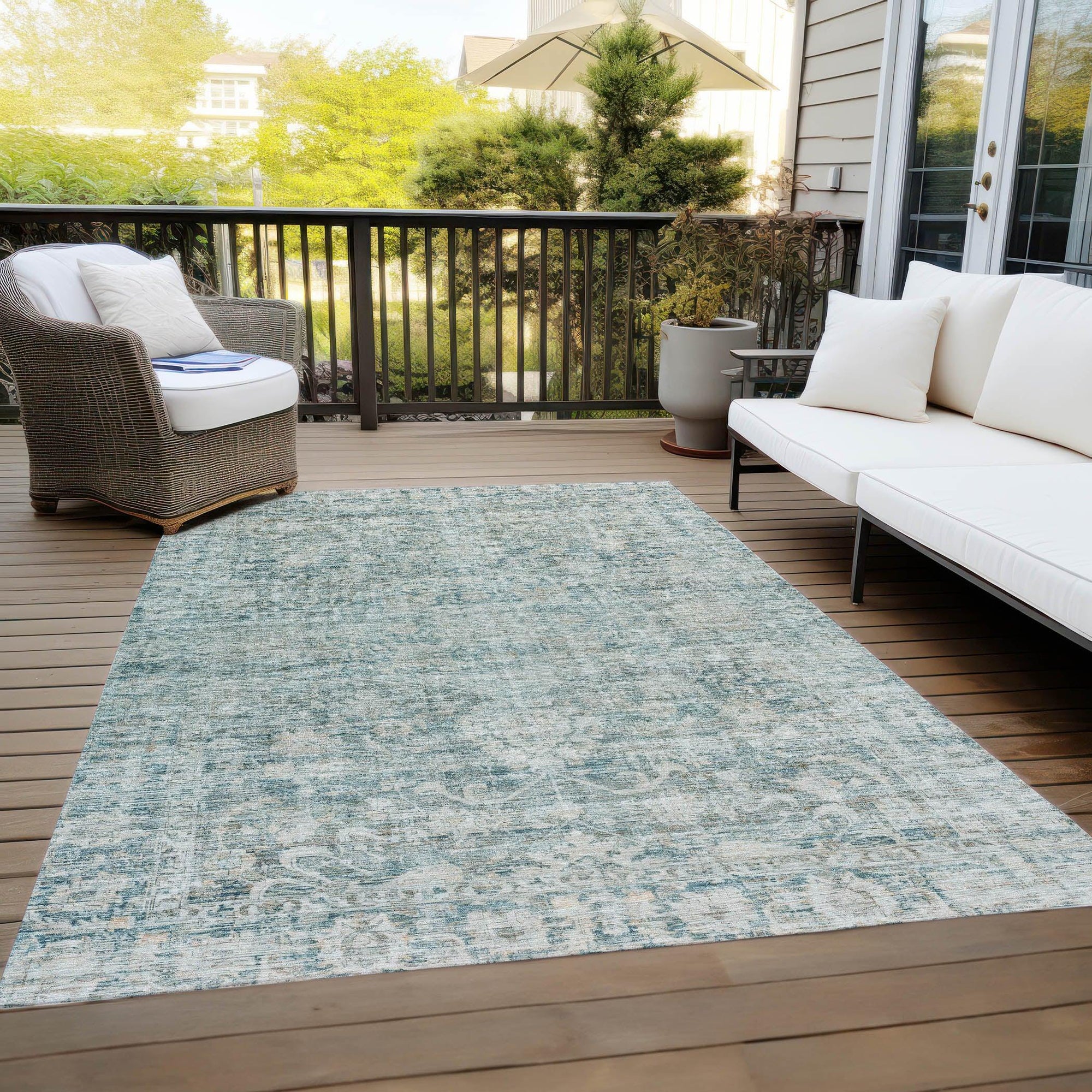 Addison Rugs Iriira Teal Washable Indoor-Outdoor Rug