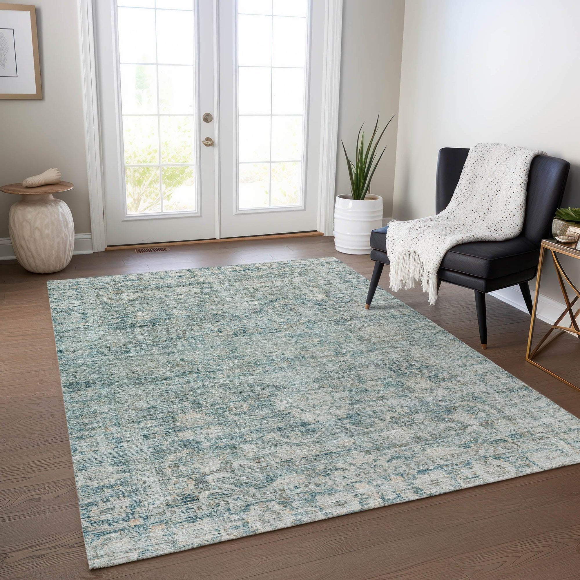Addison Rugs Iriira Teal Washable Indoor-Outdoor Rug