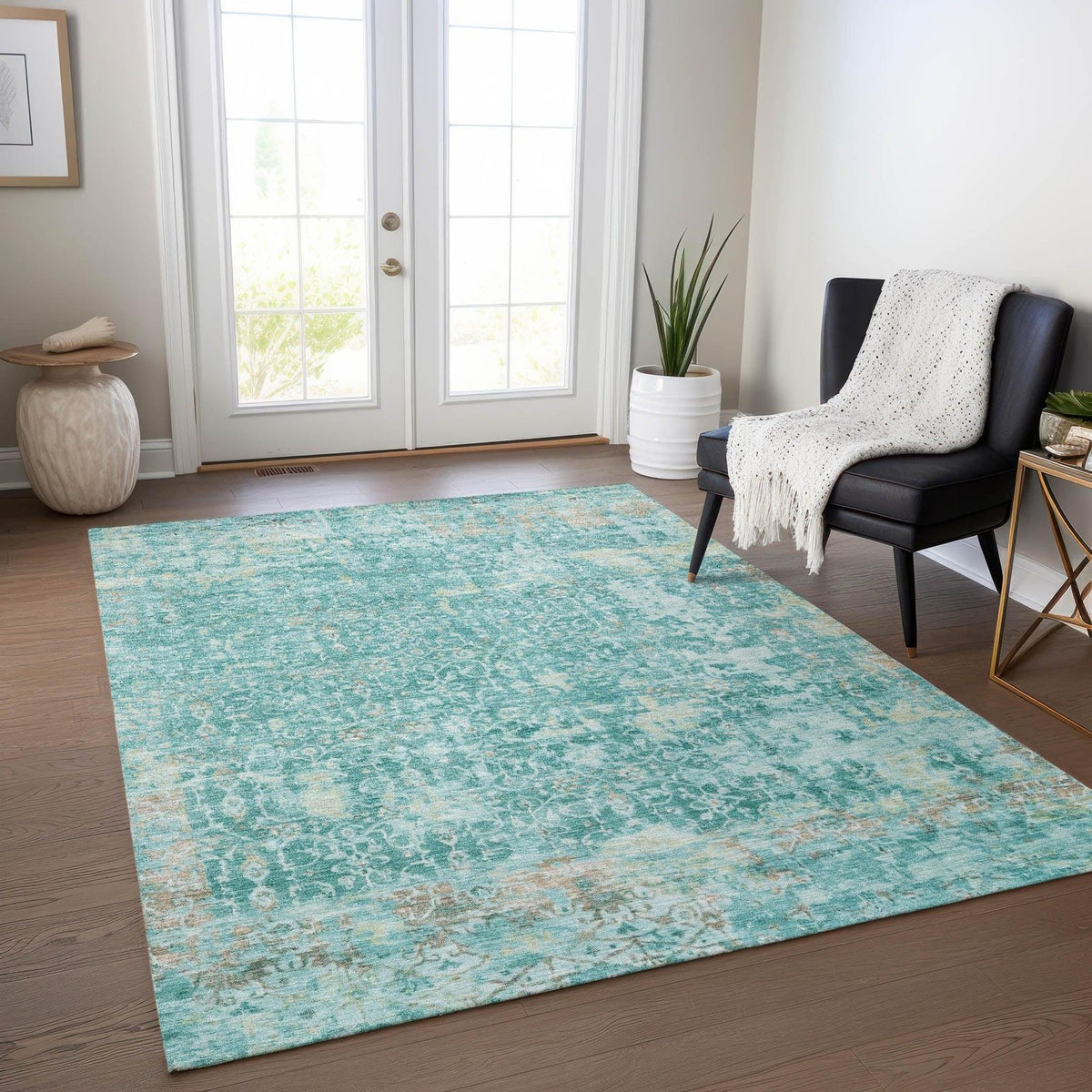 Addison Rugs Jaelara Teal Washable Indoor-Outdoor Rug