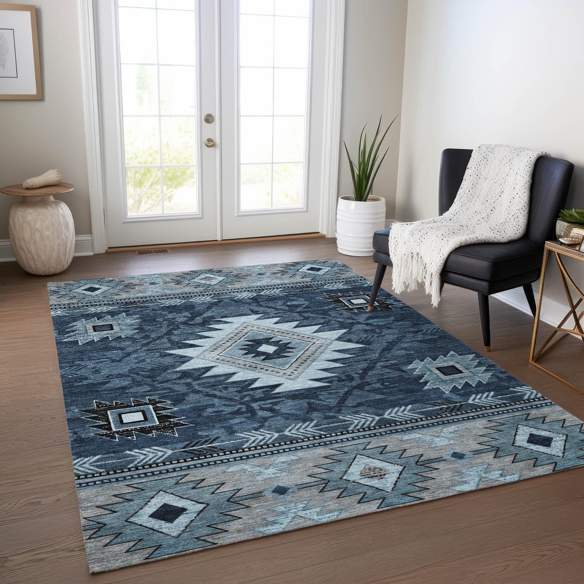 Addison Rugs Jaelas Blue Washable Indoor-Outdoor Rug