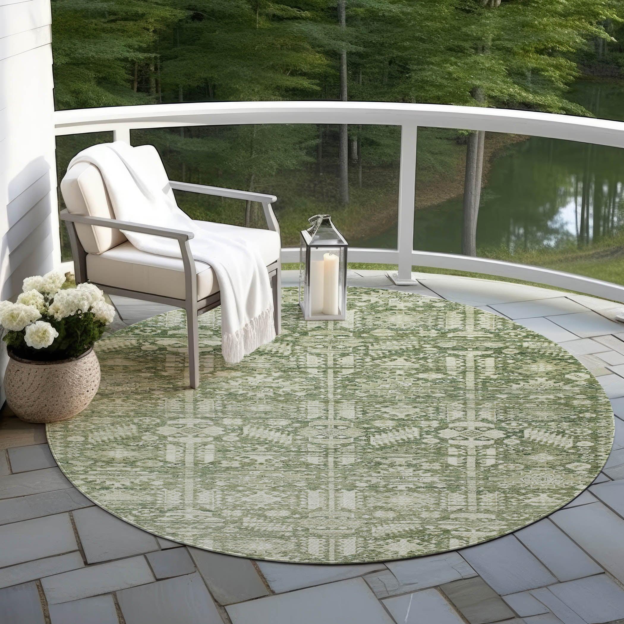Laearis Green Washable Indoor-Outdoor Rug