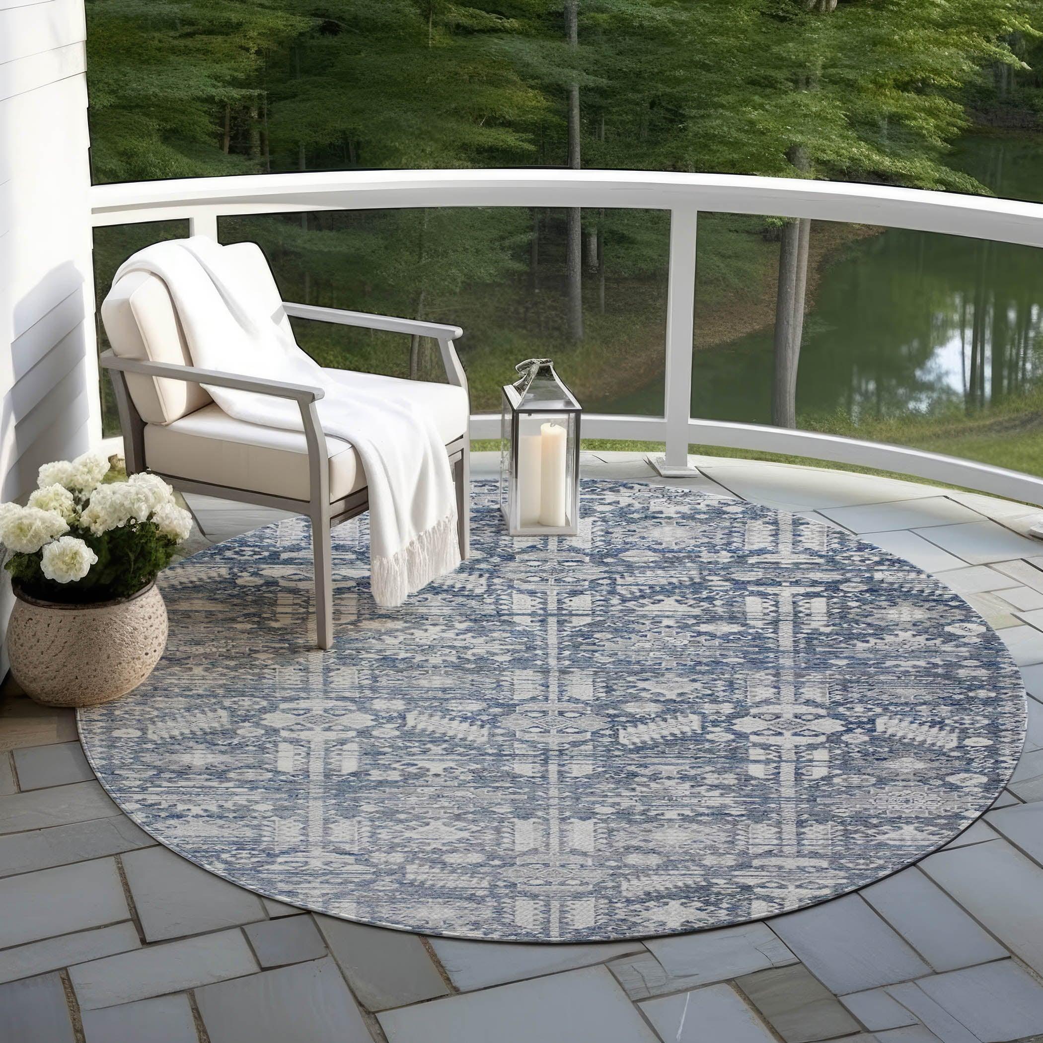 Laearis Blue Washable Indoor-Outdoor Rug