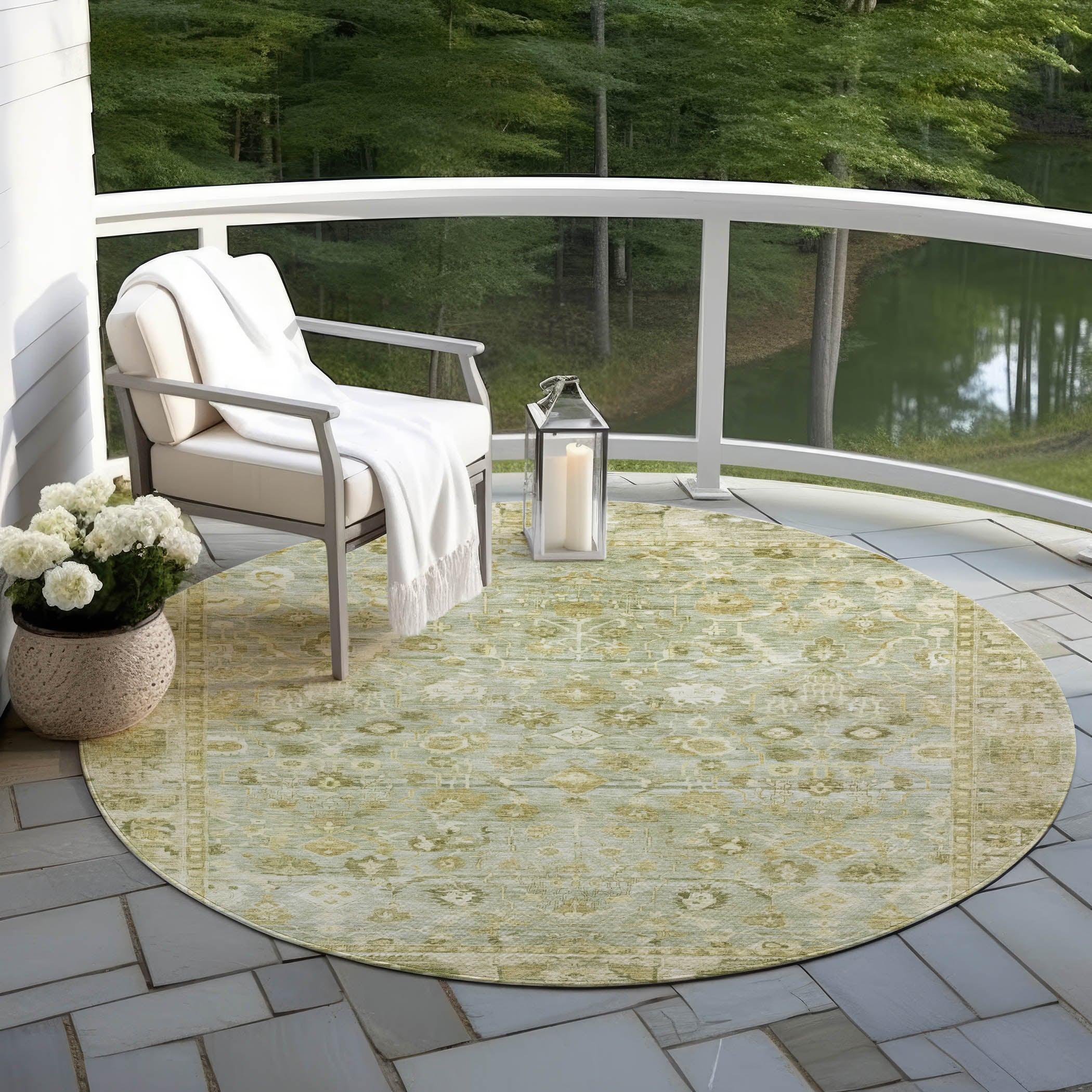 Laeel Green Washable Indoor-Outdoor Rug