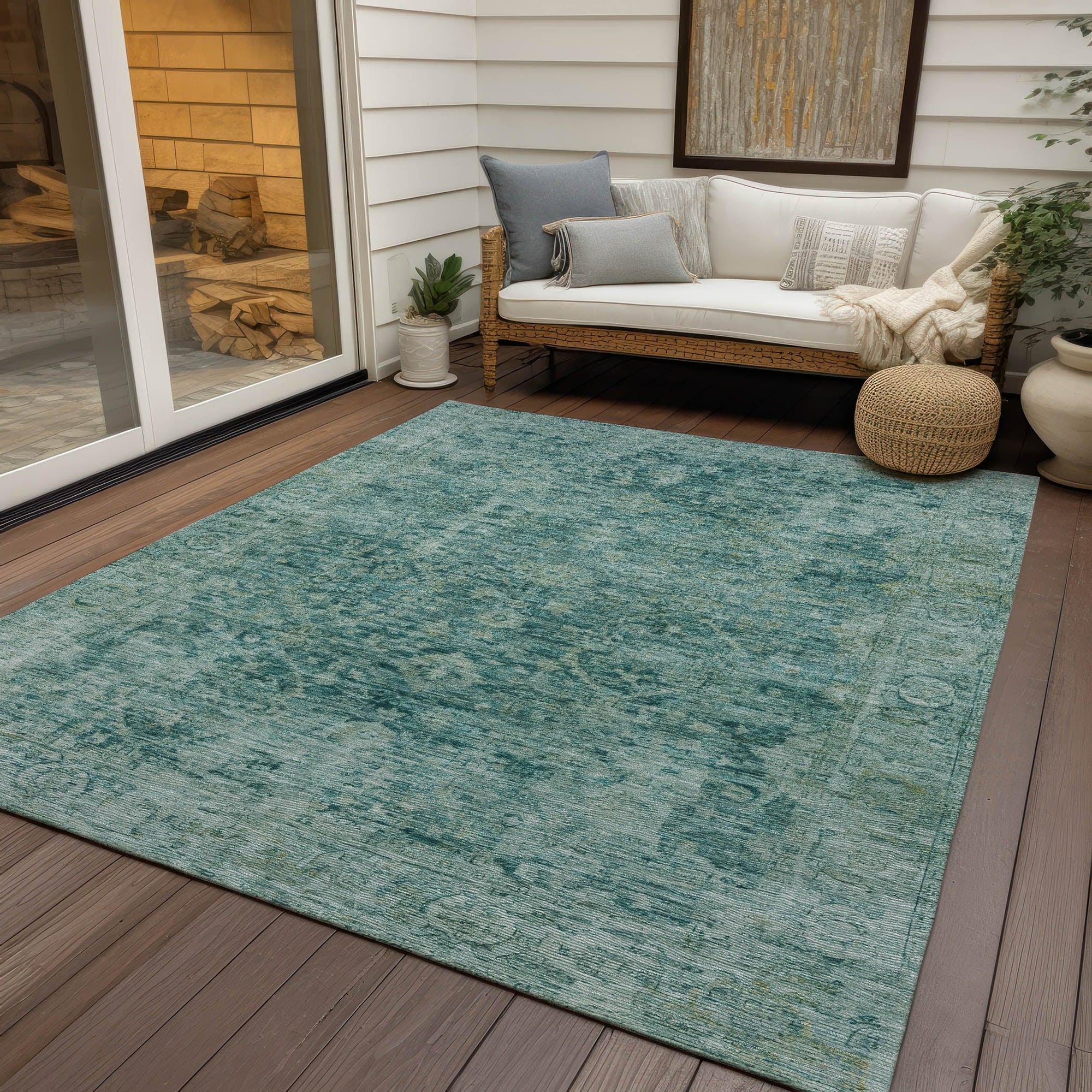 Addison Rugs Laeon Teal Washable Indoor-Outdoor Rug