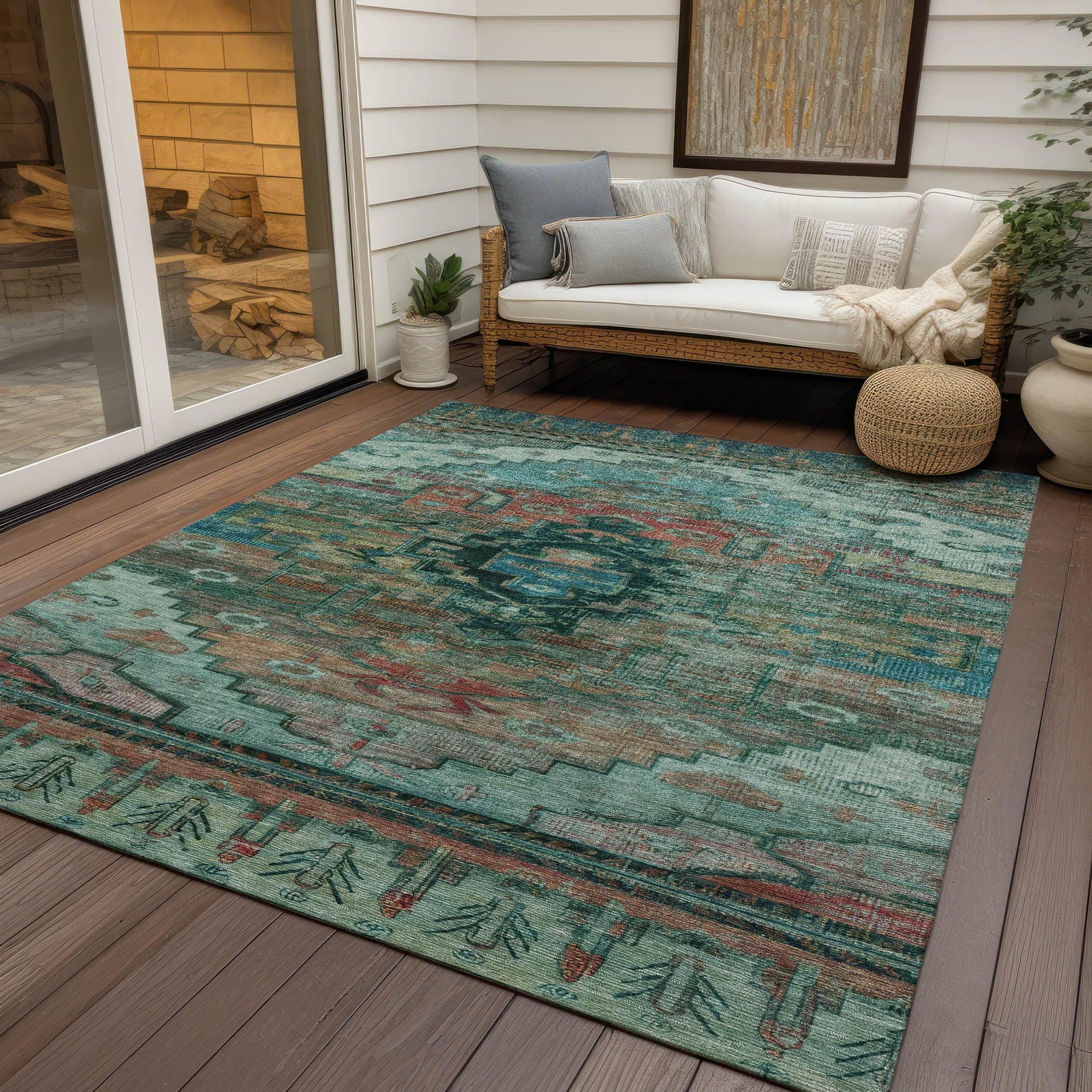 Addison Rugs Maeain Teal Washable Indoor-Outdoor Rug
