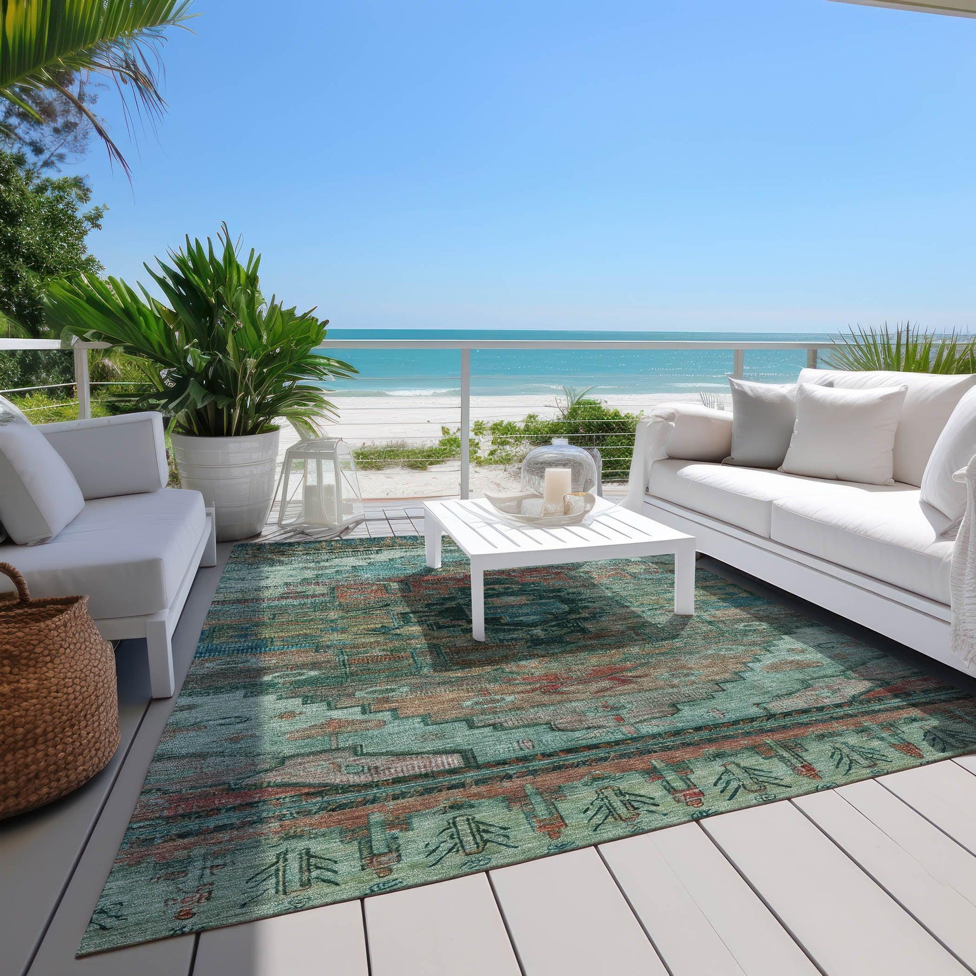 Addison Rugs Maeain Teal Washable Indoor-Outdoor Rug