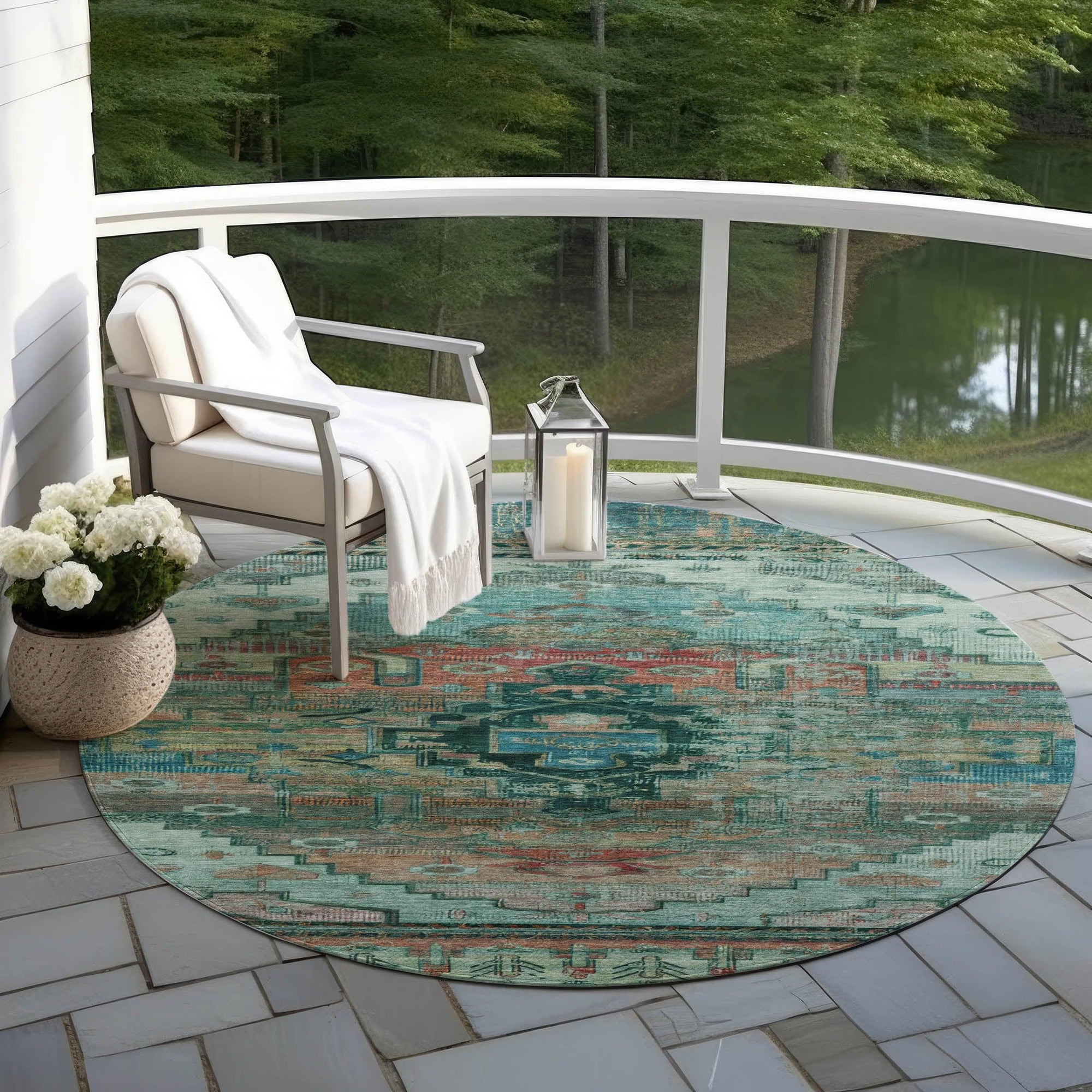 Addison Rugs Maeain Teal Washable Indoor-Outdoor Rug