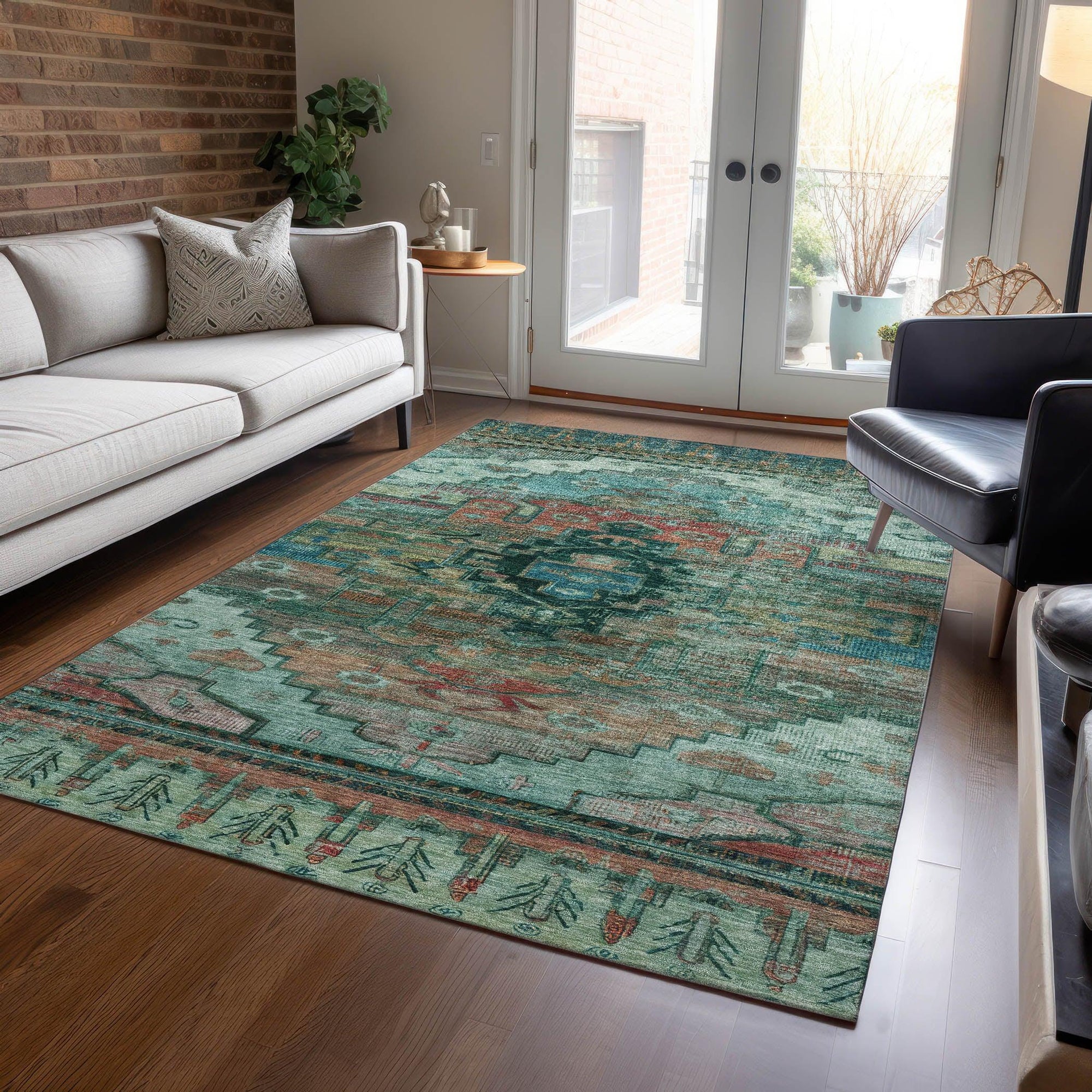 Addison Rugs Maeain Teal Washable Indoor-Outdoor Rug