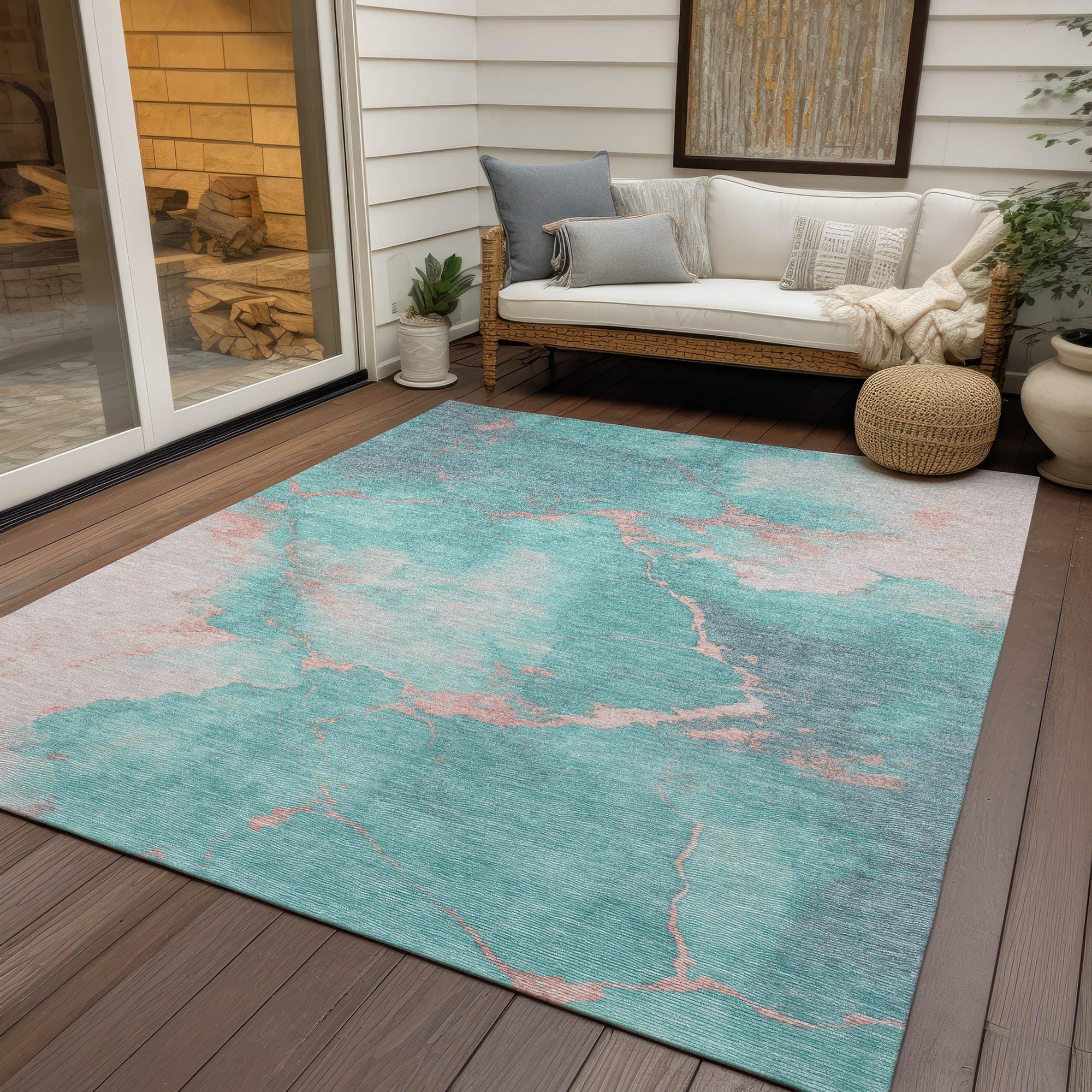 Addison Rugs Naelius Teal Washable Indoor-Outdoor Rug
