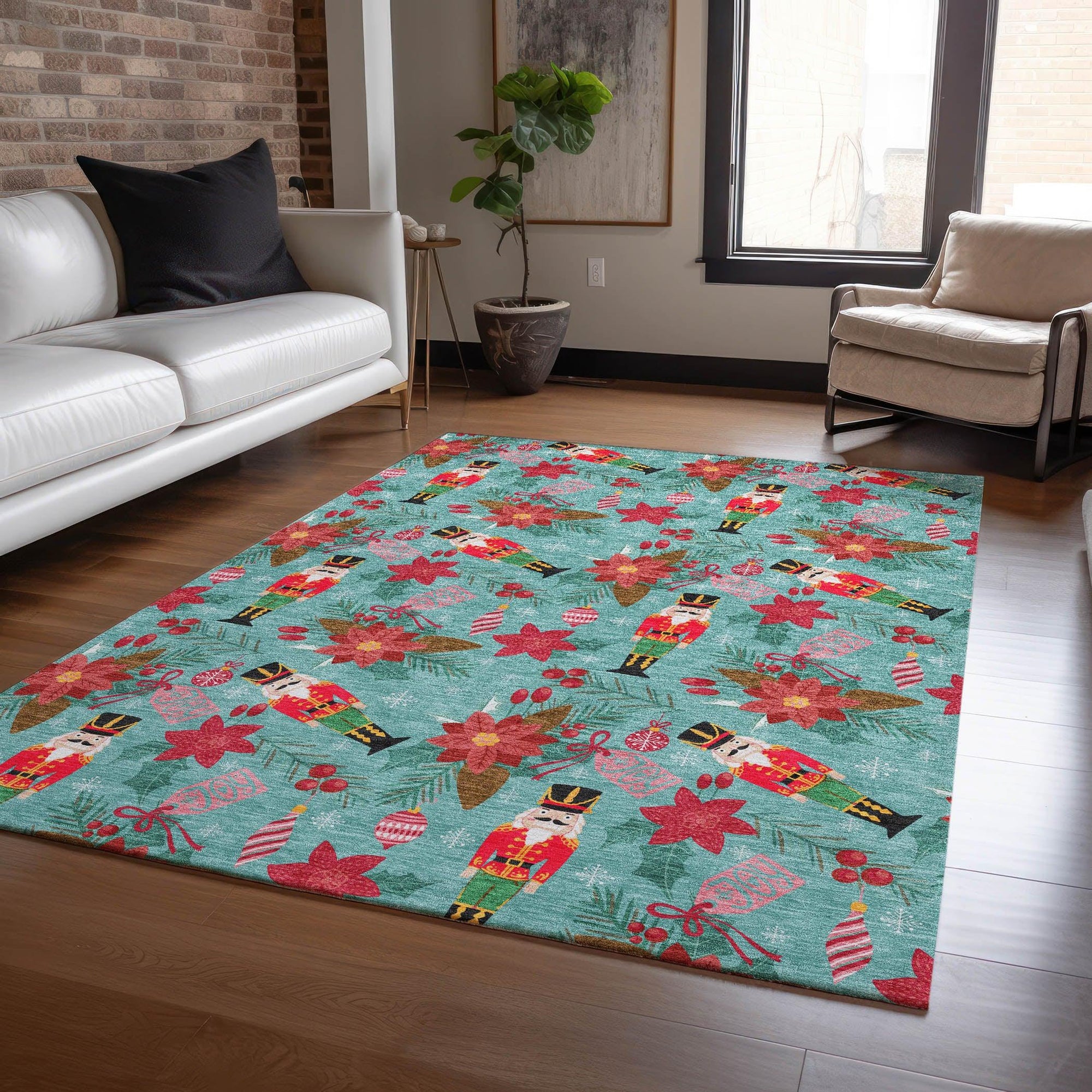 Addison Rugs Quaius Teal Washable Indoor-Outdoor Rug