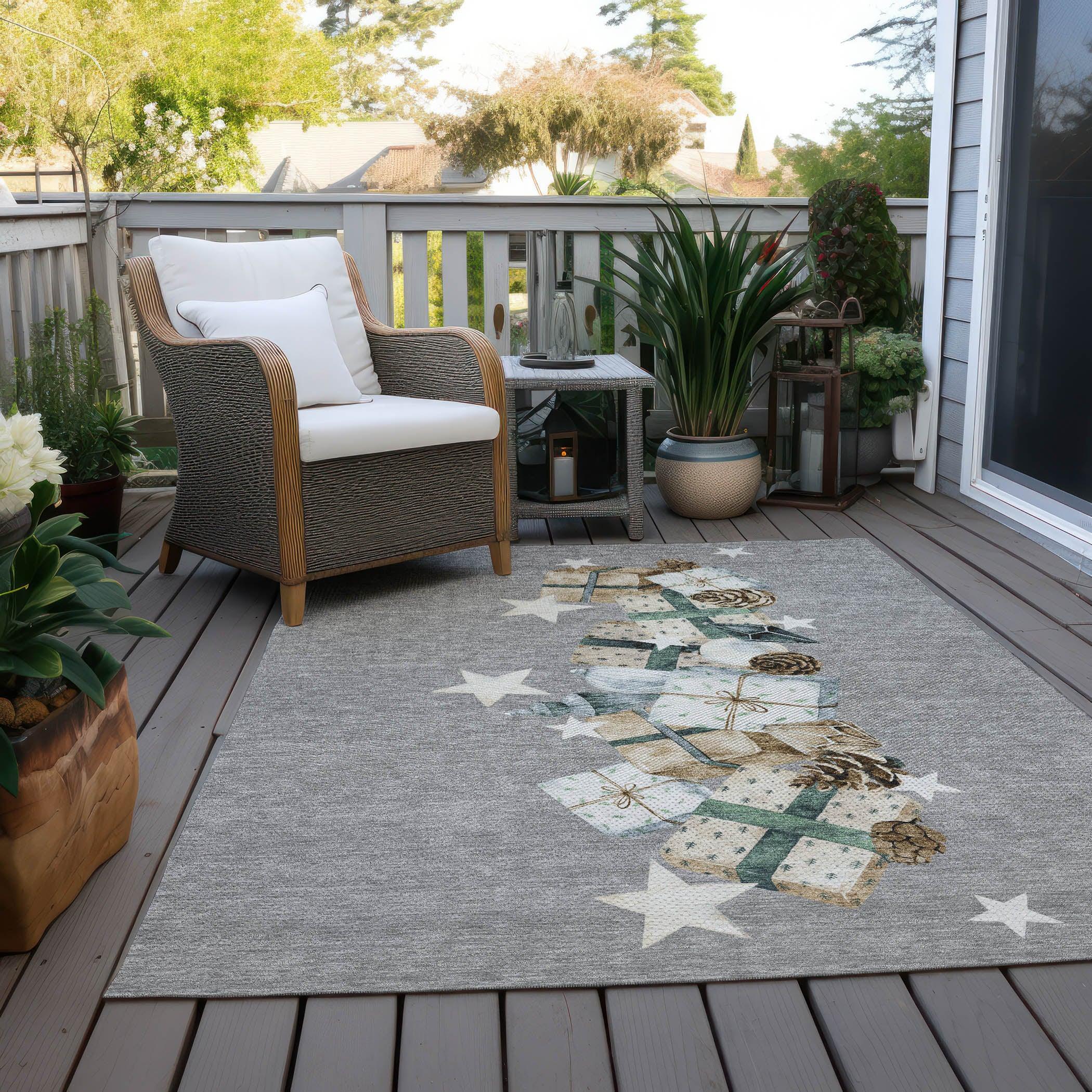 Raeain Gray Washable Indoor-Outdoor Rug