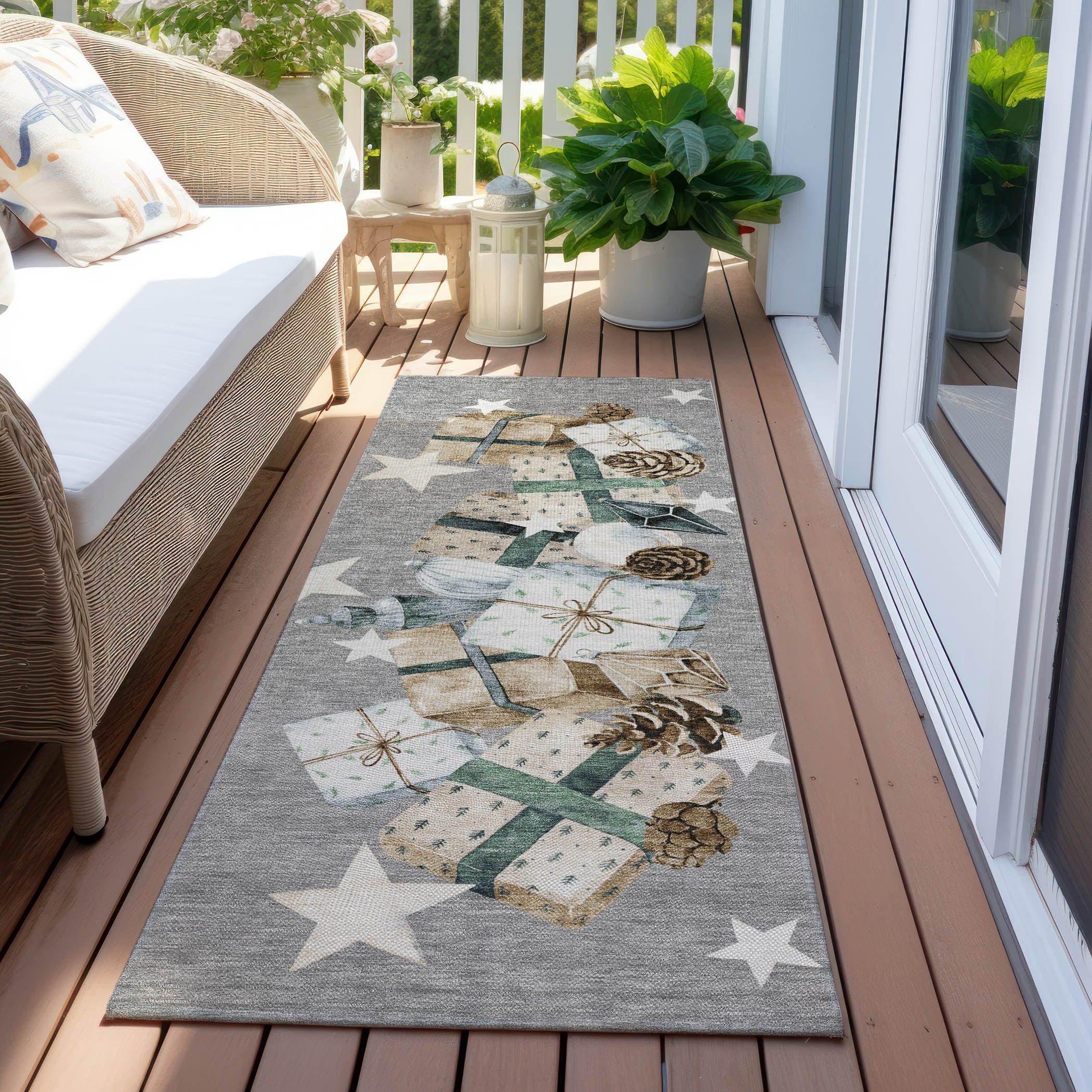 Raeain Gray Washable Indoor-Outdoor Rug