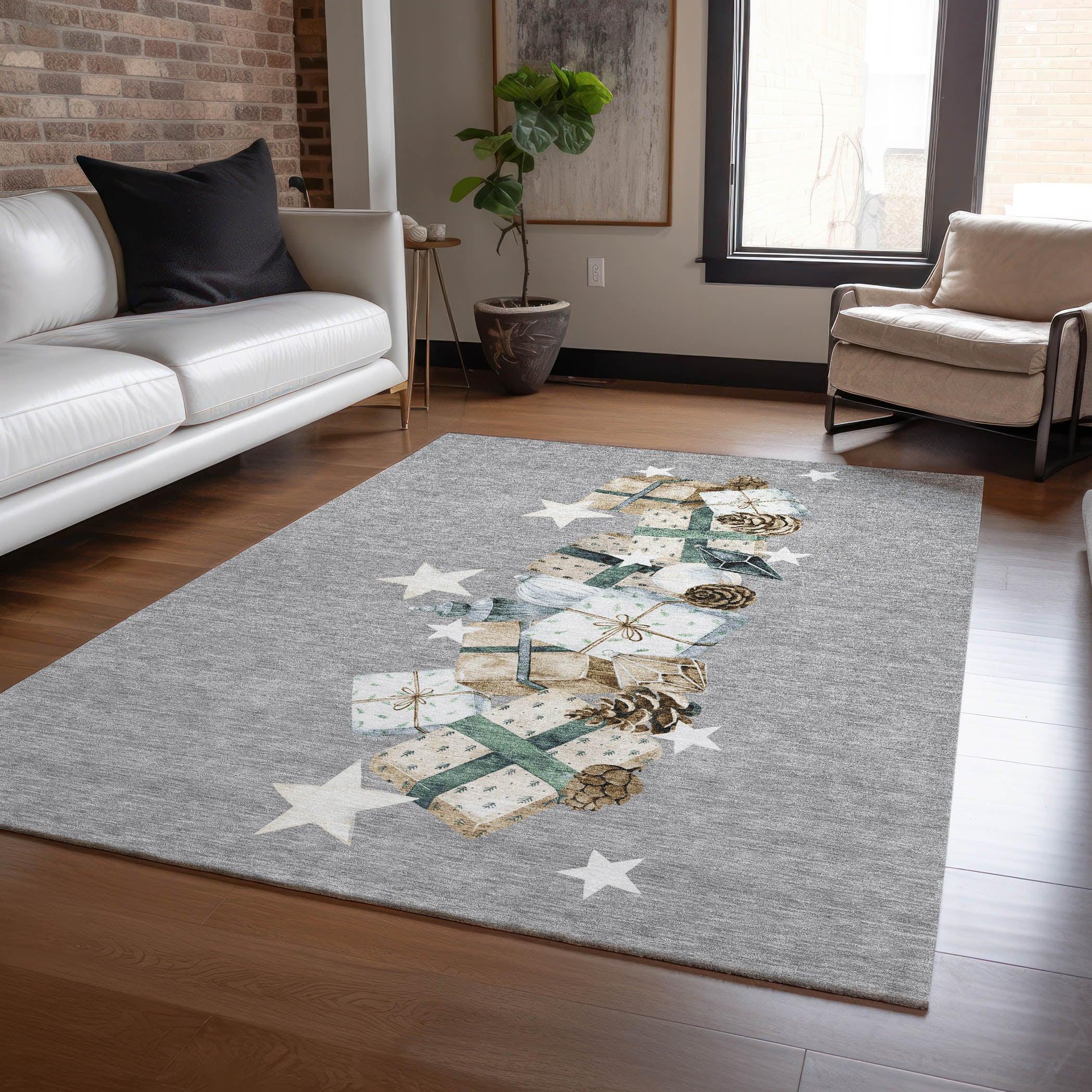 Raeain Gray Washable Indoor-Outdoor Rug