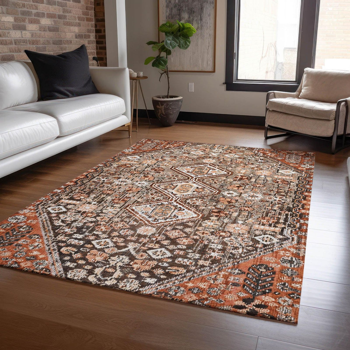 Saelain Brown Washable Indoor-Outdoor Rug - Ships in 2-3 Days - view 2