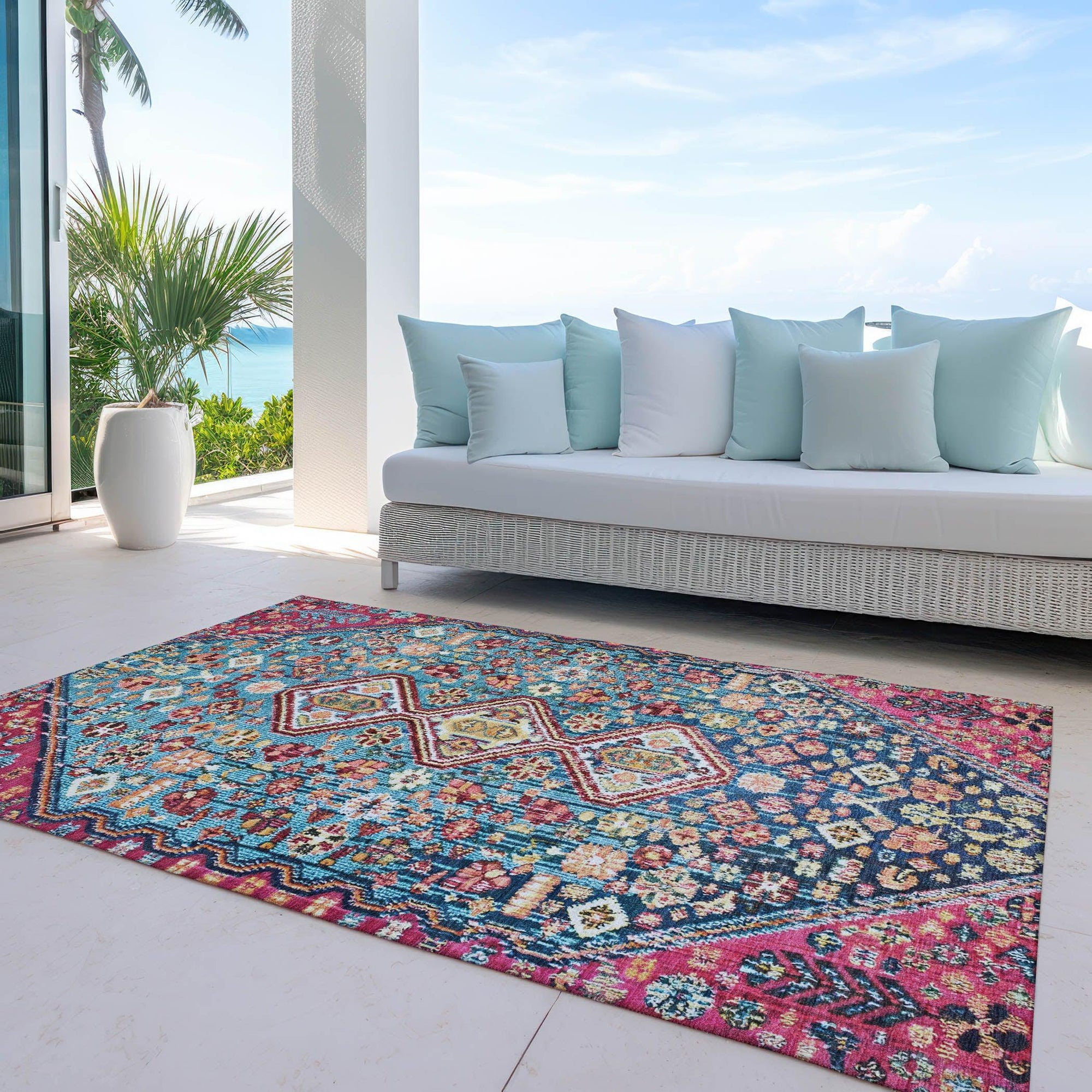Addison Rugs Saelain Teal Washable Indoor-Outdoor Rug