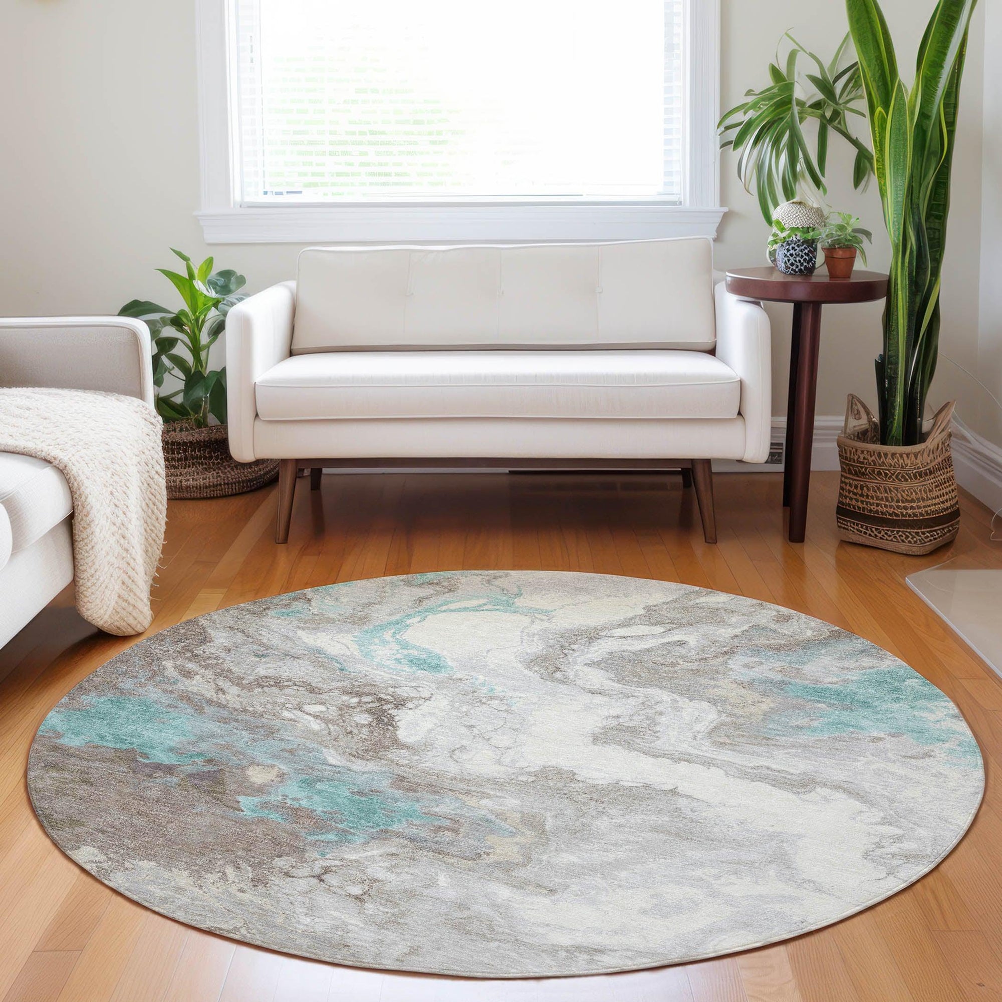 Saelira Teal Washable Indoor-Outdoor Rug