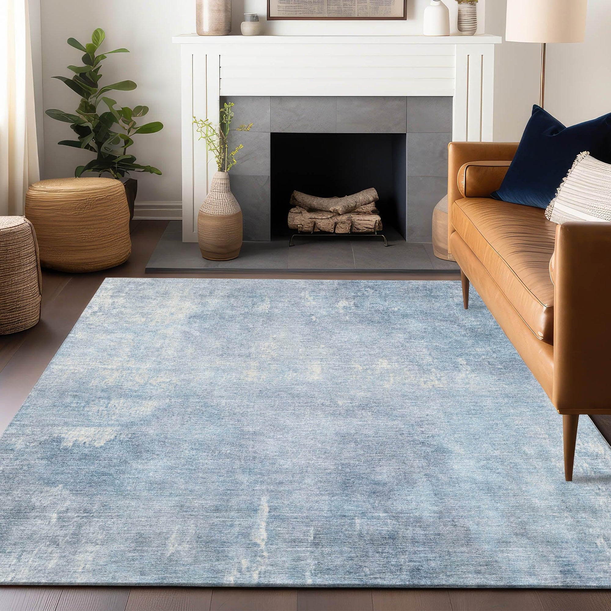 Taelion Blue Washable Indoor-Outdoor Rug