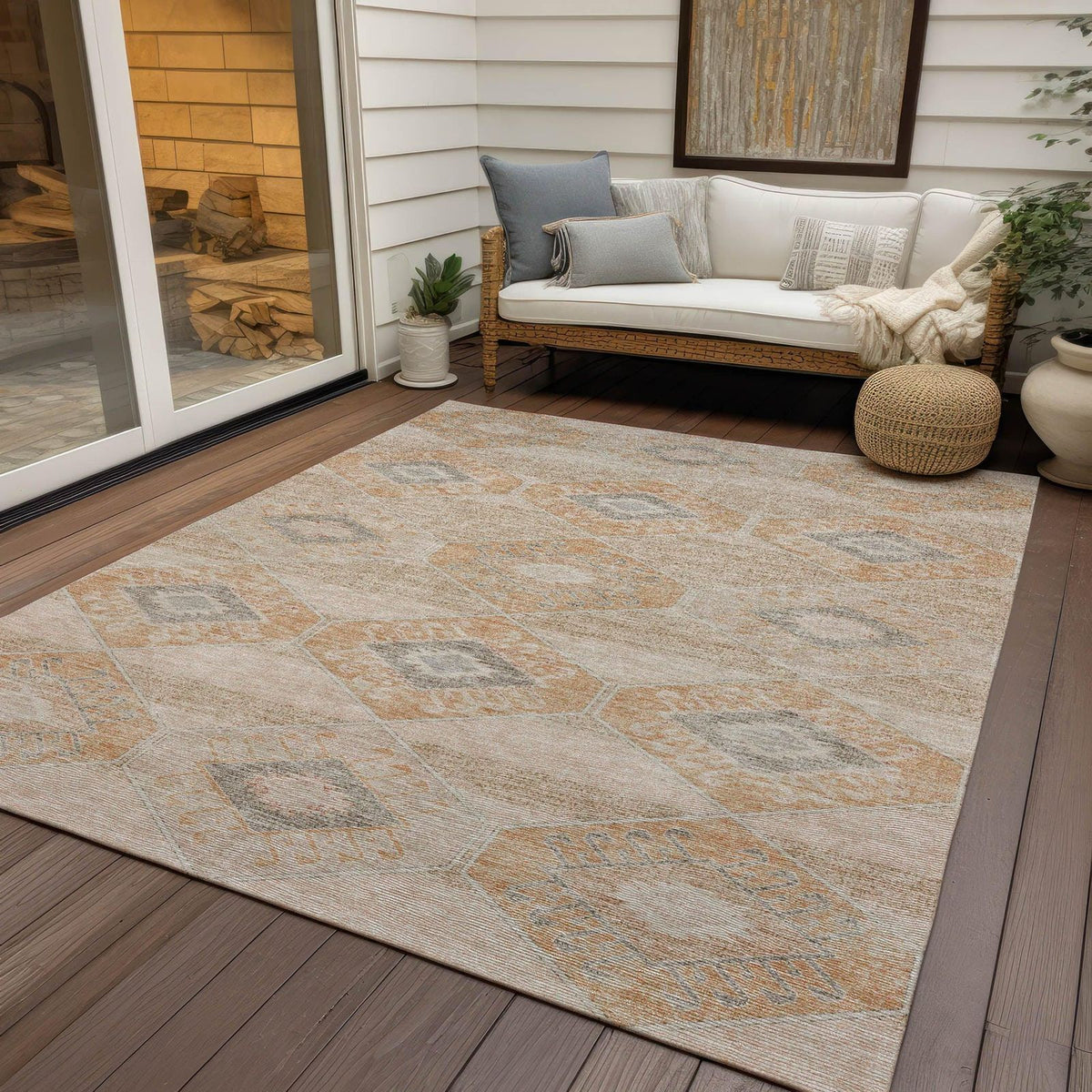 Uraain Orange Washable Indoor-Outdoor Rug - Ships in 2-3 Days - view 3