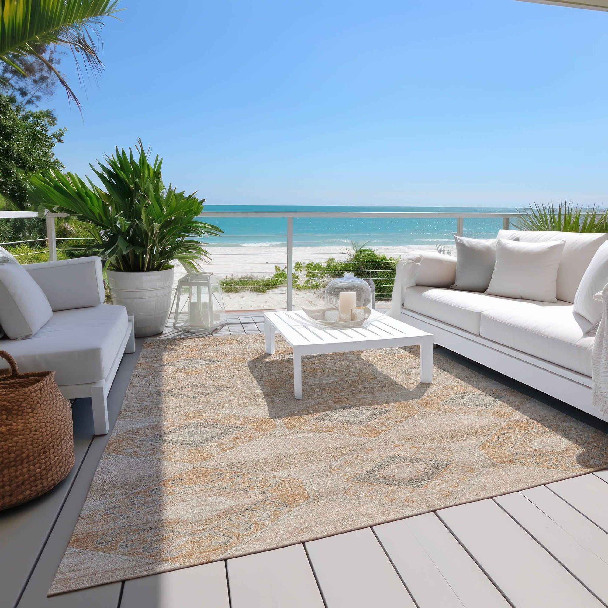 Uraain Orange Washable Indoor-Outdoor Rug