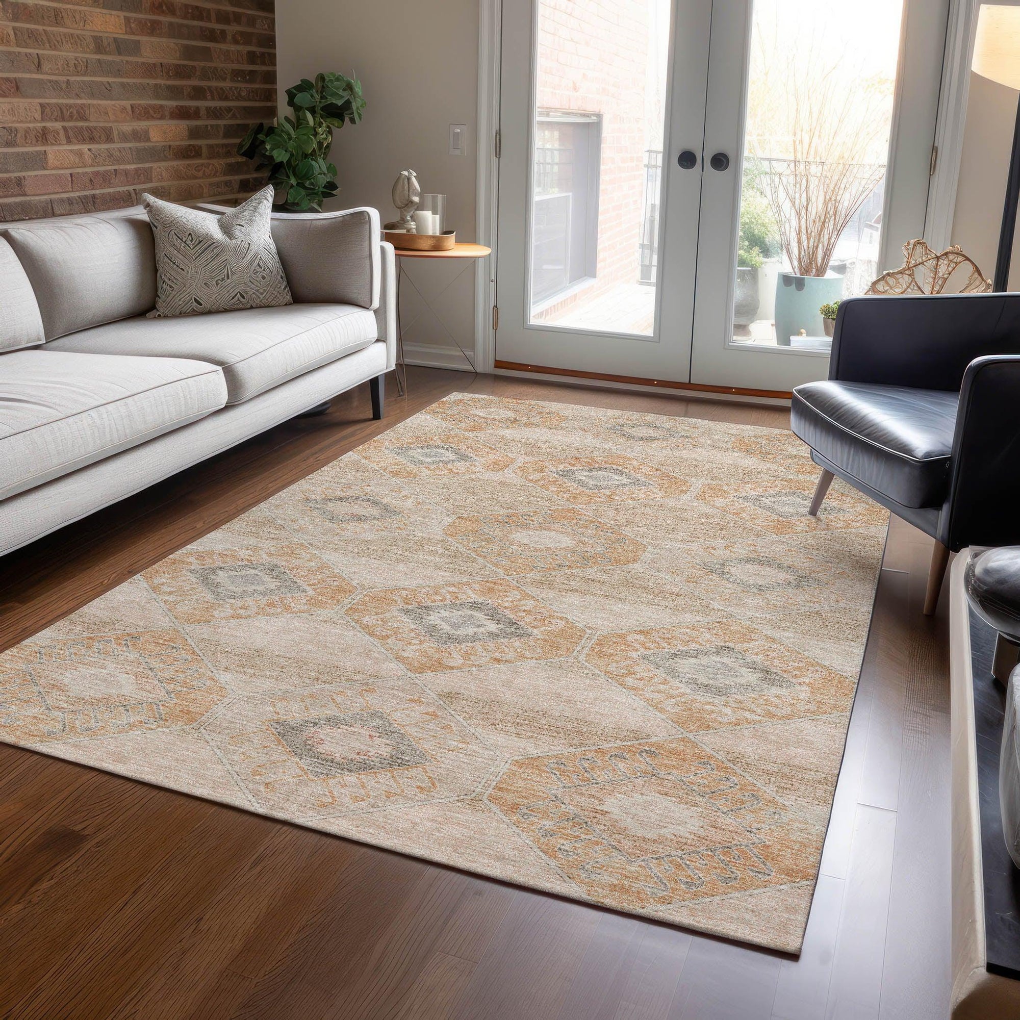 Uraain Orange Washable Indoor-Outdoor Rug