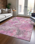 Uraien Pink Washable Indoor-Outdoor Rug