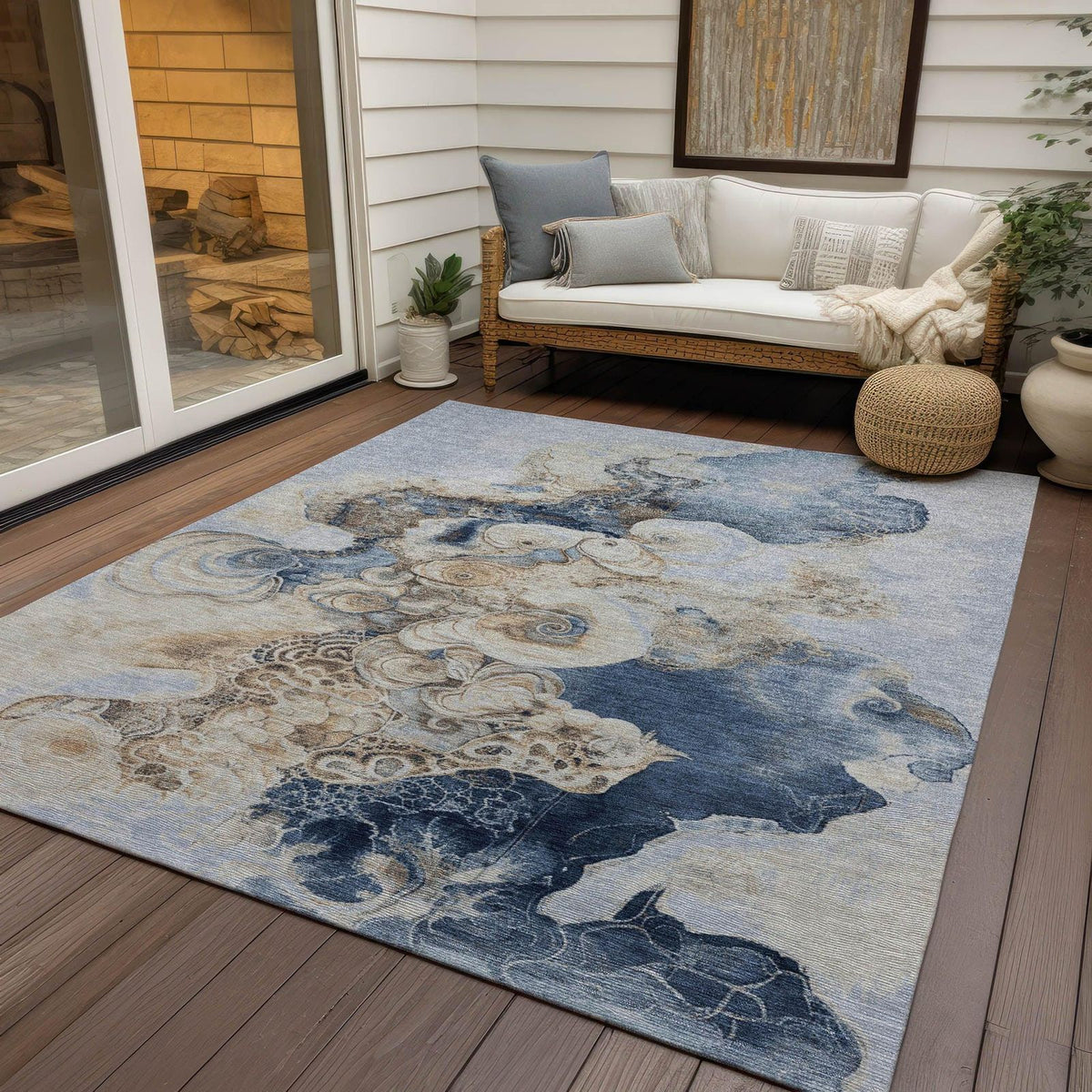 Uraion Blue Washable Indoor-Outdoor Rug - Area Rug, Ships in 2-3 Days - view 3