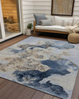 Uraion Blue Washable Indoor-Outdoor Rug