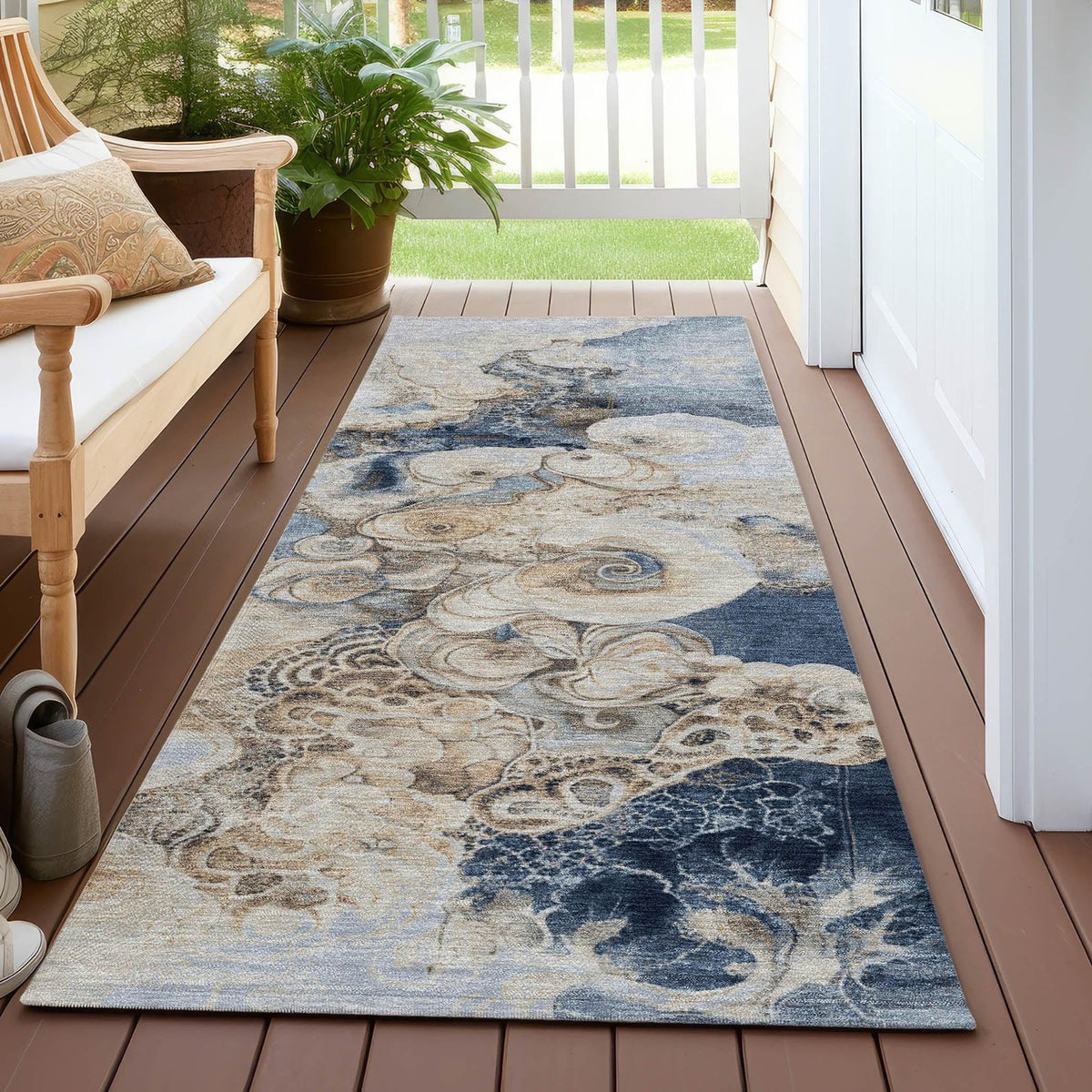 Uraion Blue Washable Indoor-Outdoor Rug - Area Rug, Ships in 2-3 Days - view 9